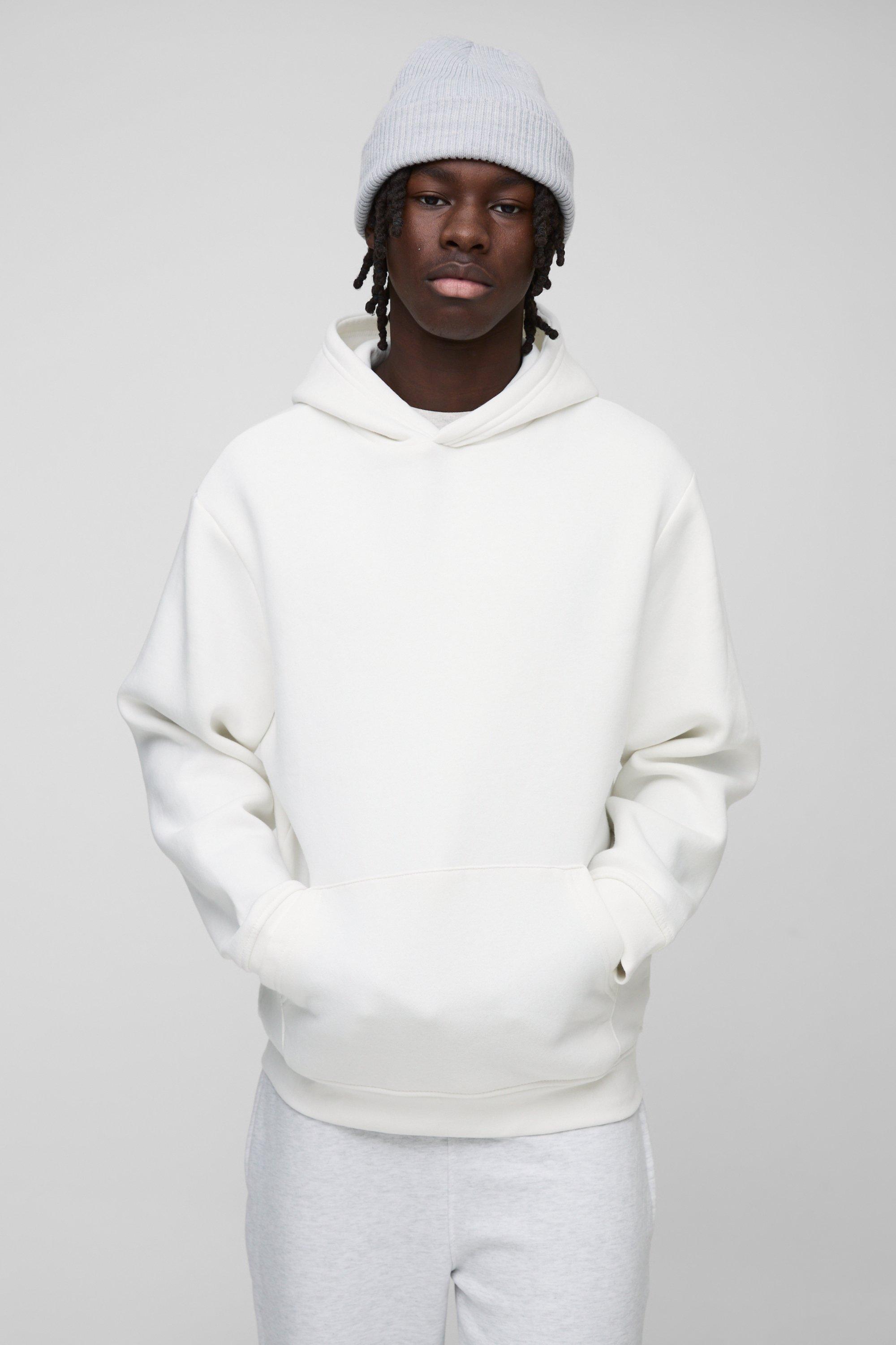 Mens White 330GSM Over The Head Basic Hoodie, White