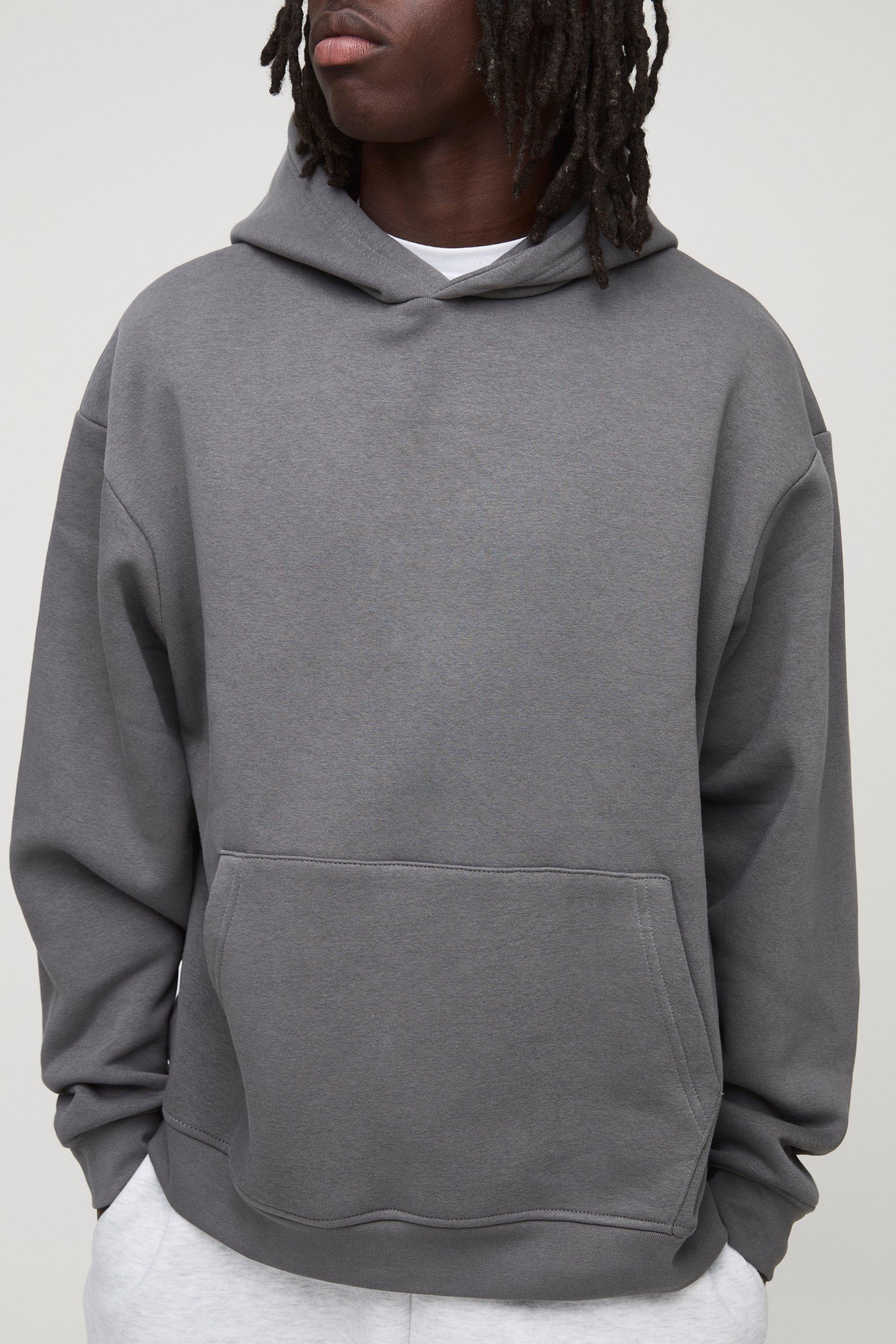Mens Grey 330GSM Basic Oversized Over The Head Hoodie, Grey