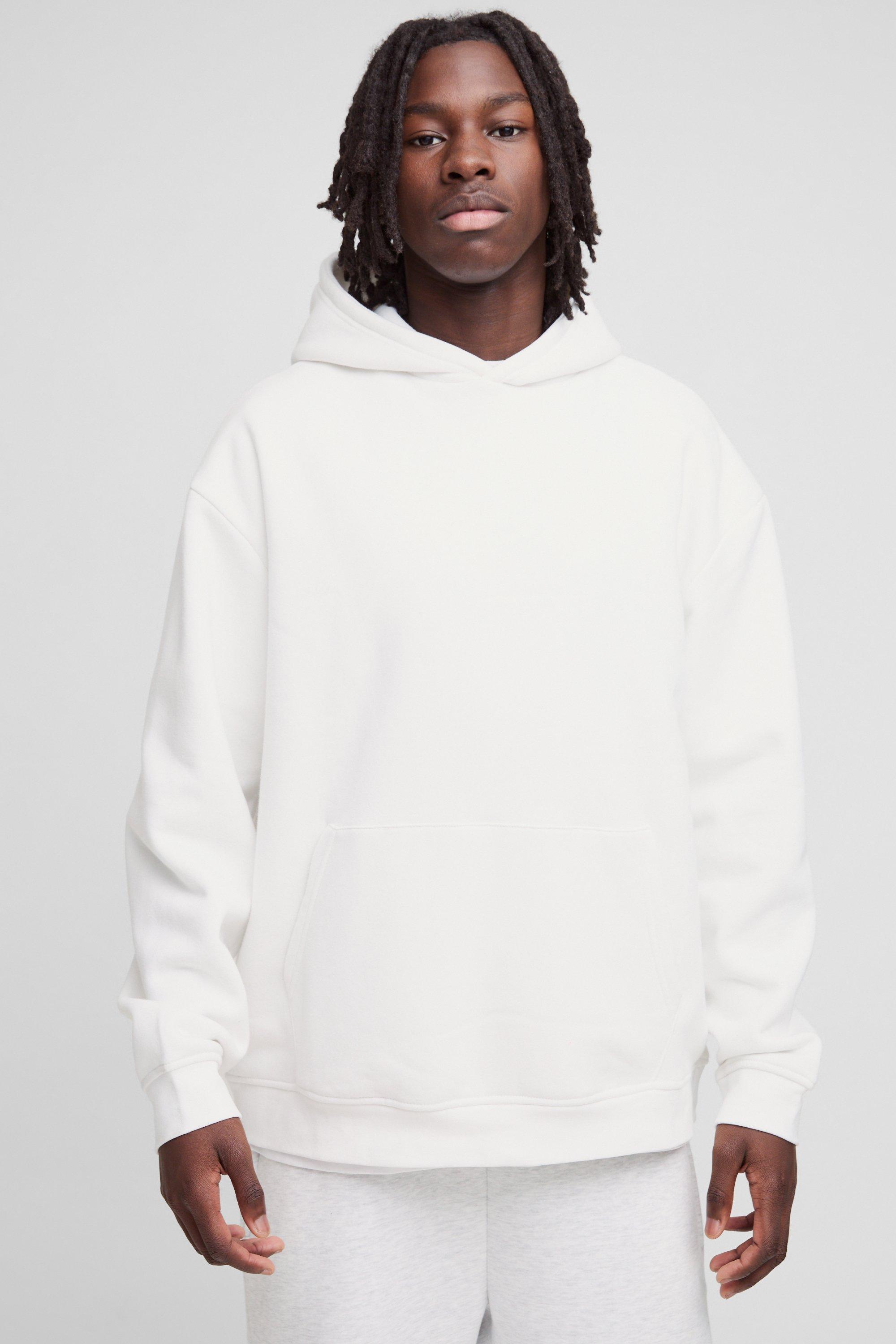 Mens White Basic Oversized Over The Head Hoodie, White