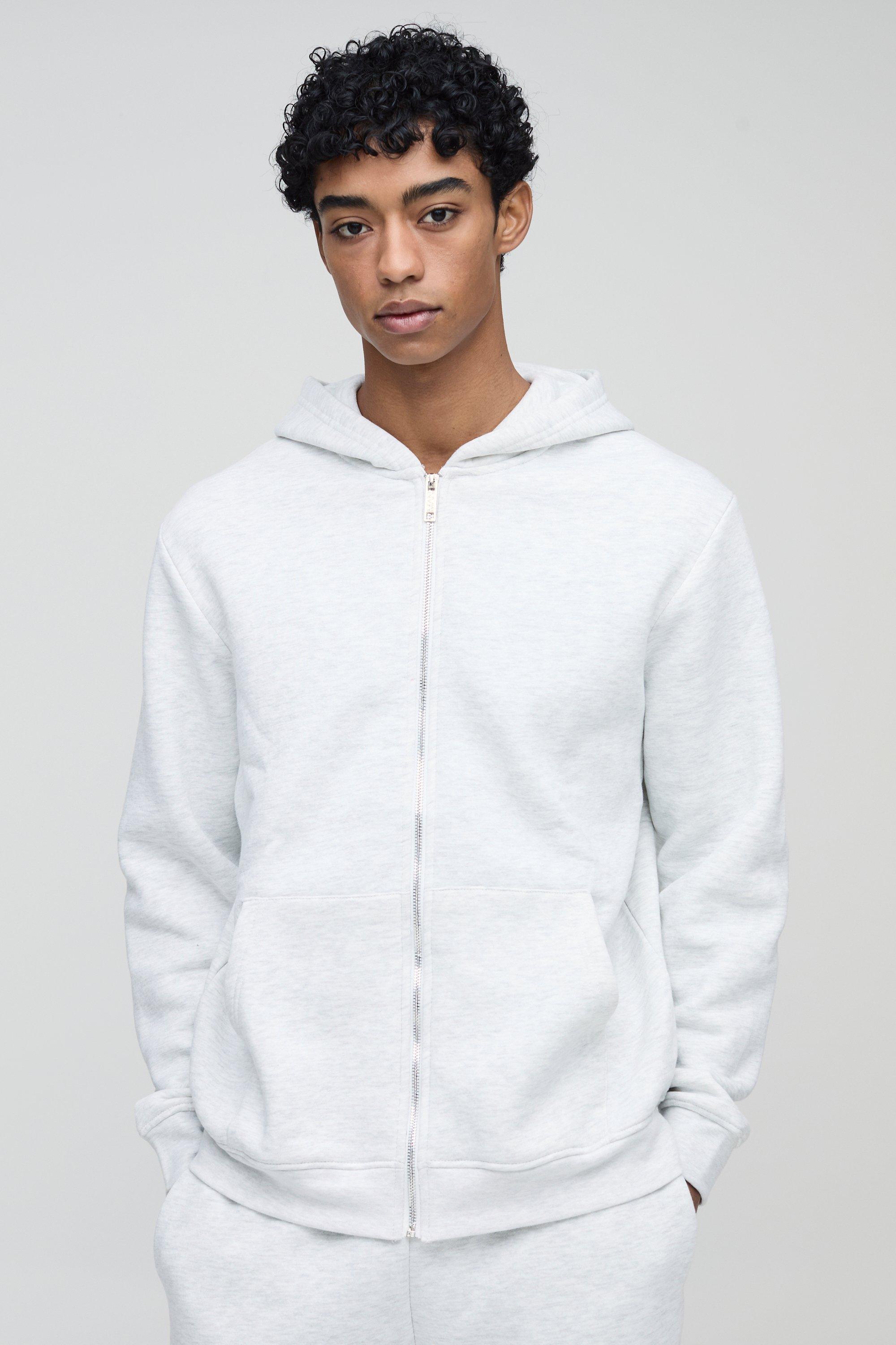 Felpa Basic con zip e cappuccio, Grigio