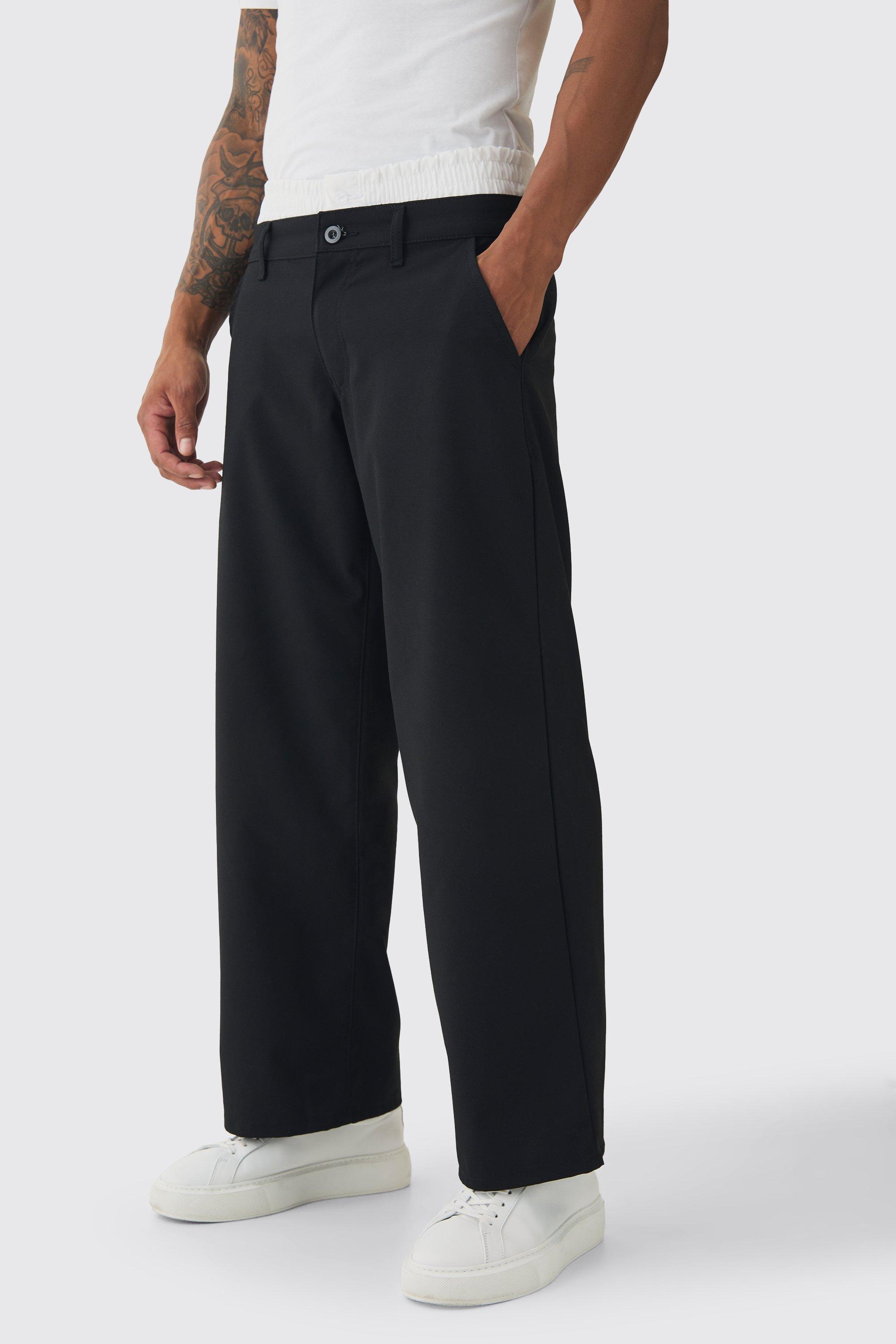 Mens Black Baggy Fit Trouser With Boxer Double Waistband, Black