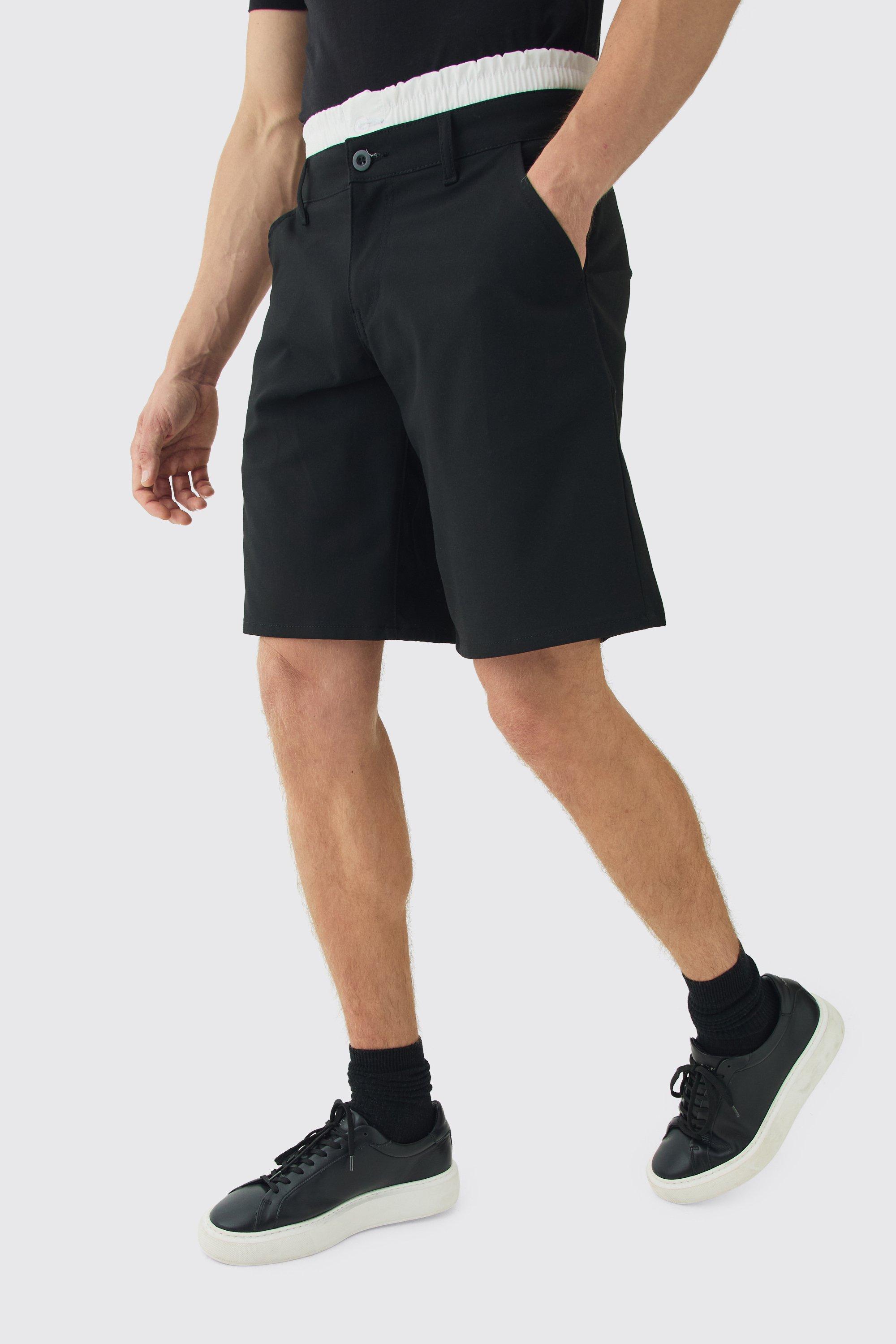 Pantaloni tuta in tessuto con doppia fascia in vita stile boxer, Nero