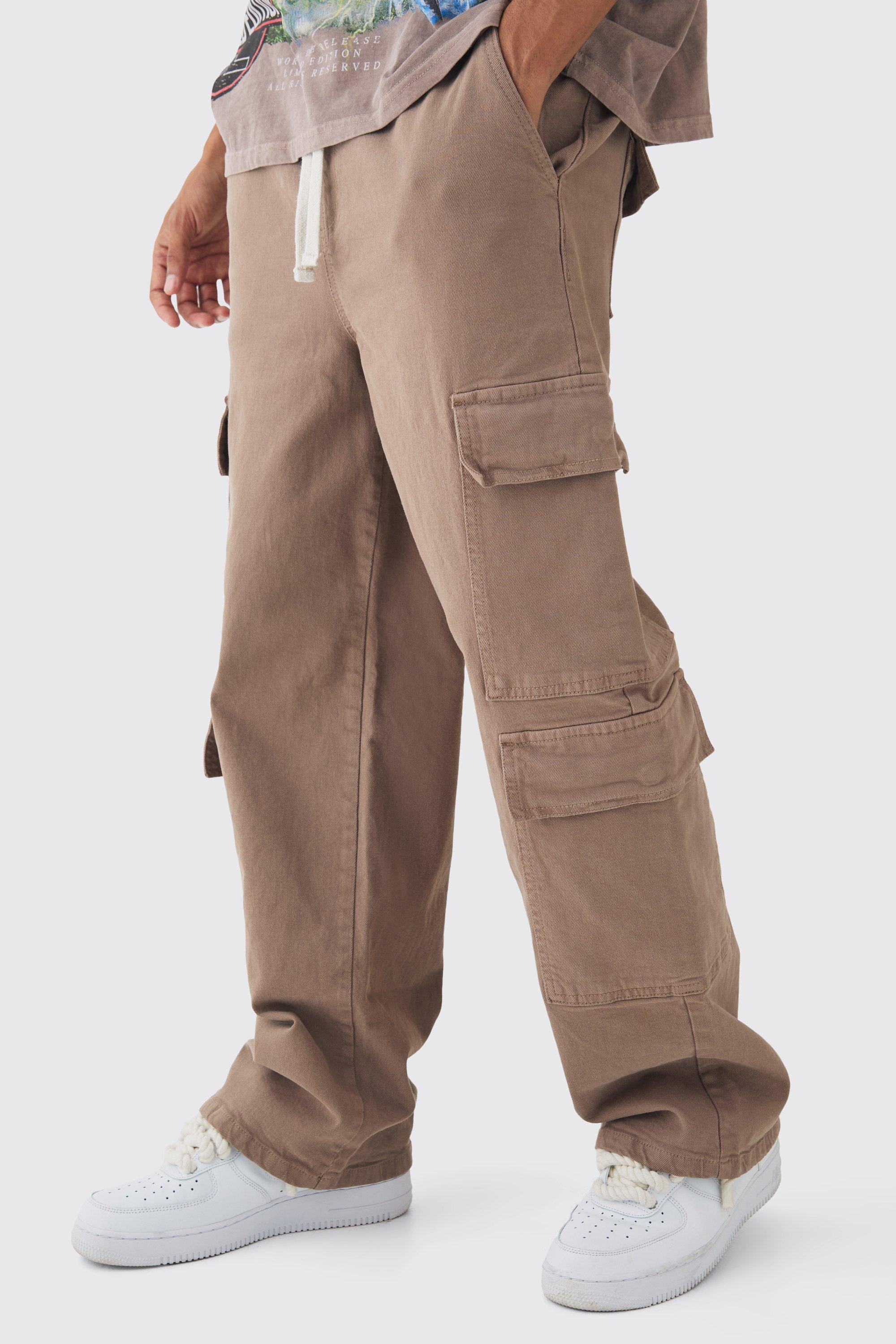 Boohoo Elastische Baggy Cargo Broek, Taupe