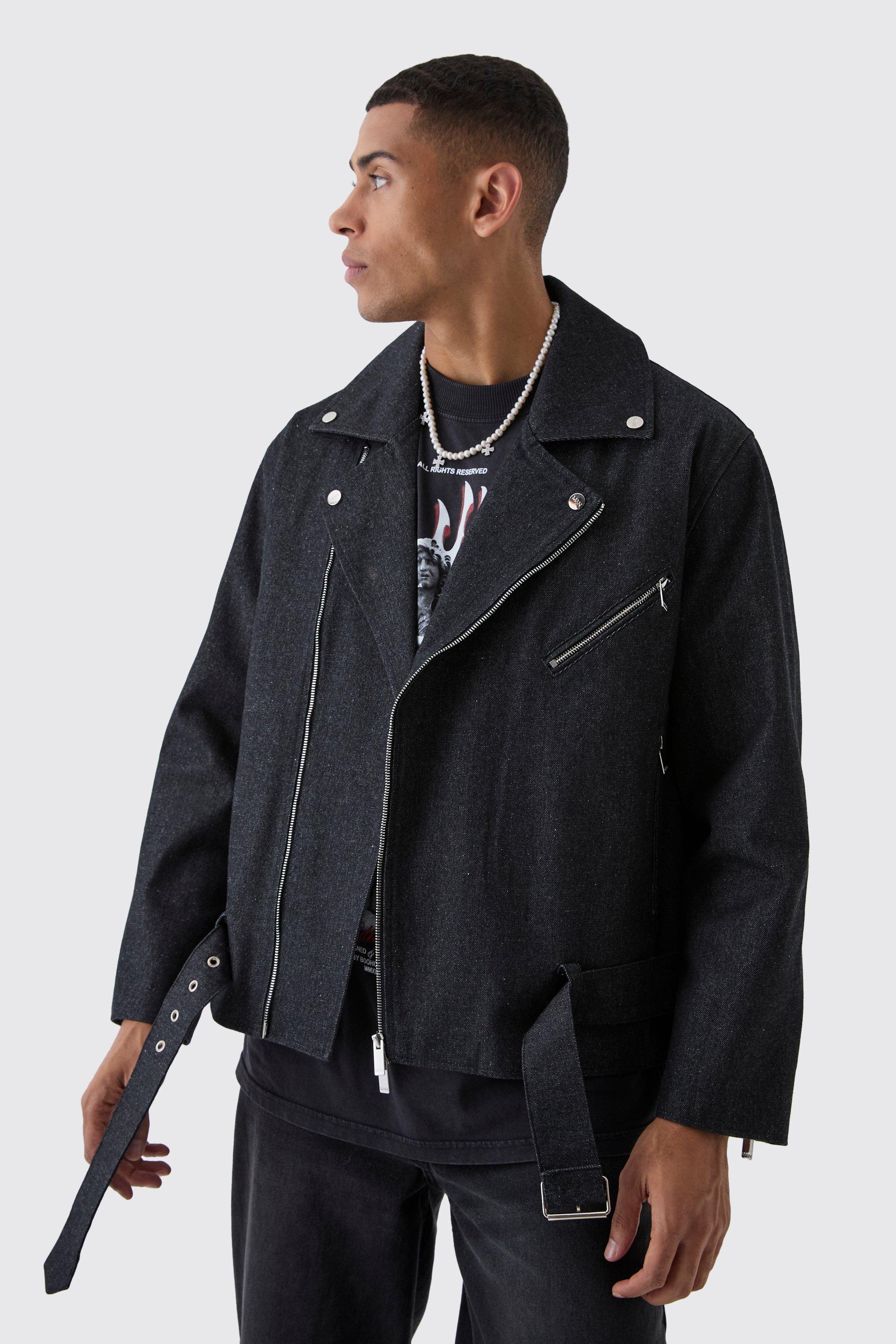 Giacca stile Biker oversize in denim, Nero