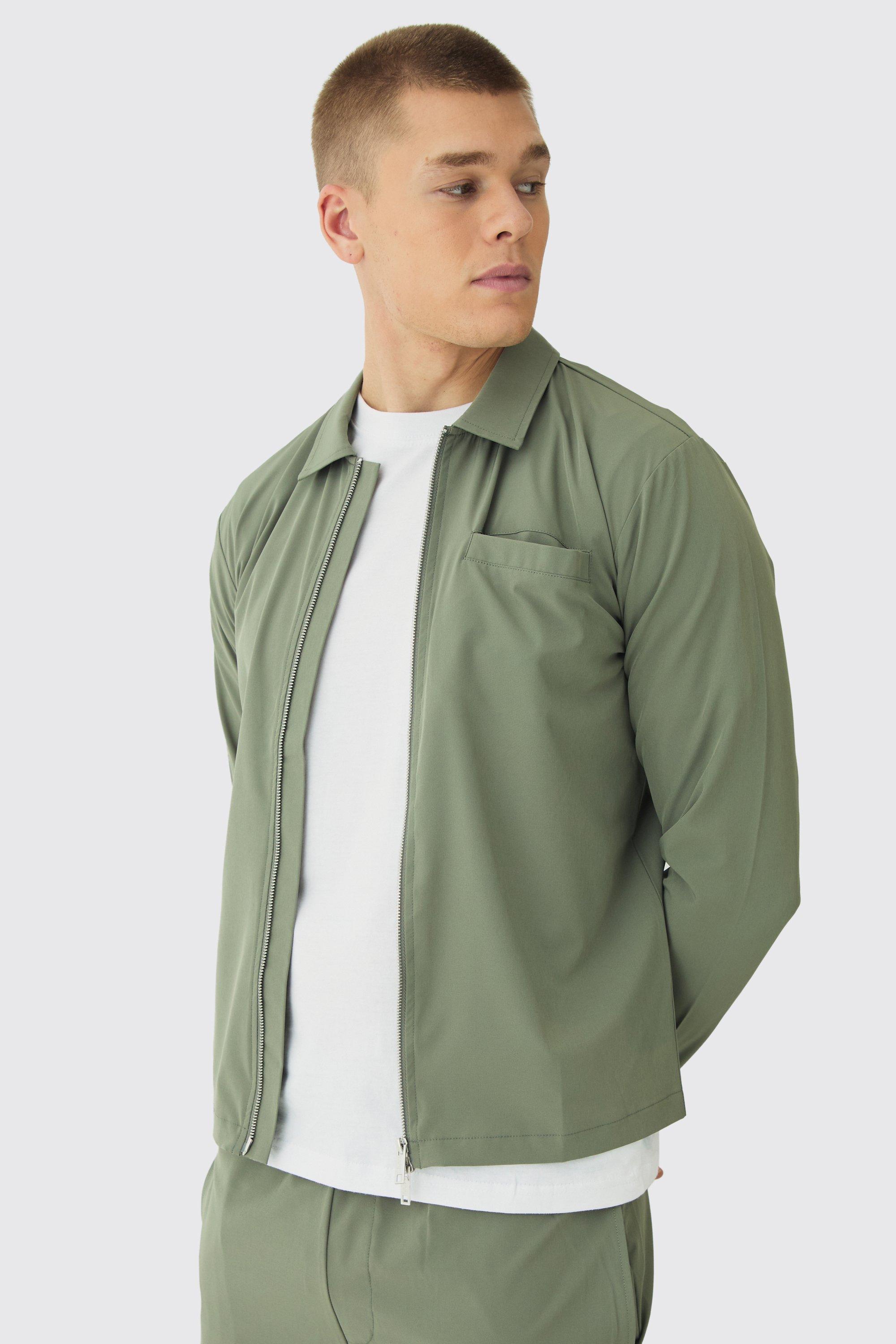 Camicia a maniche lunghe in Stretch tecnico con zip, Verde