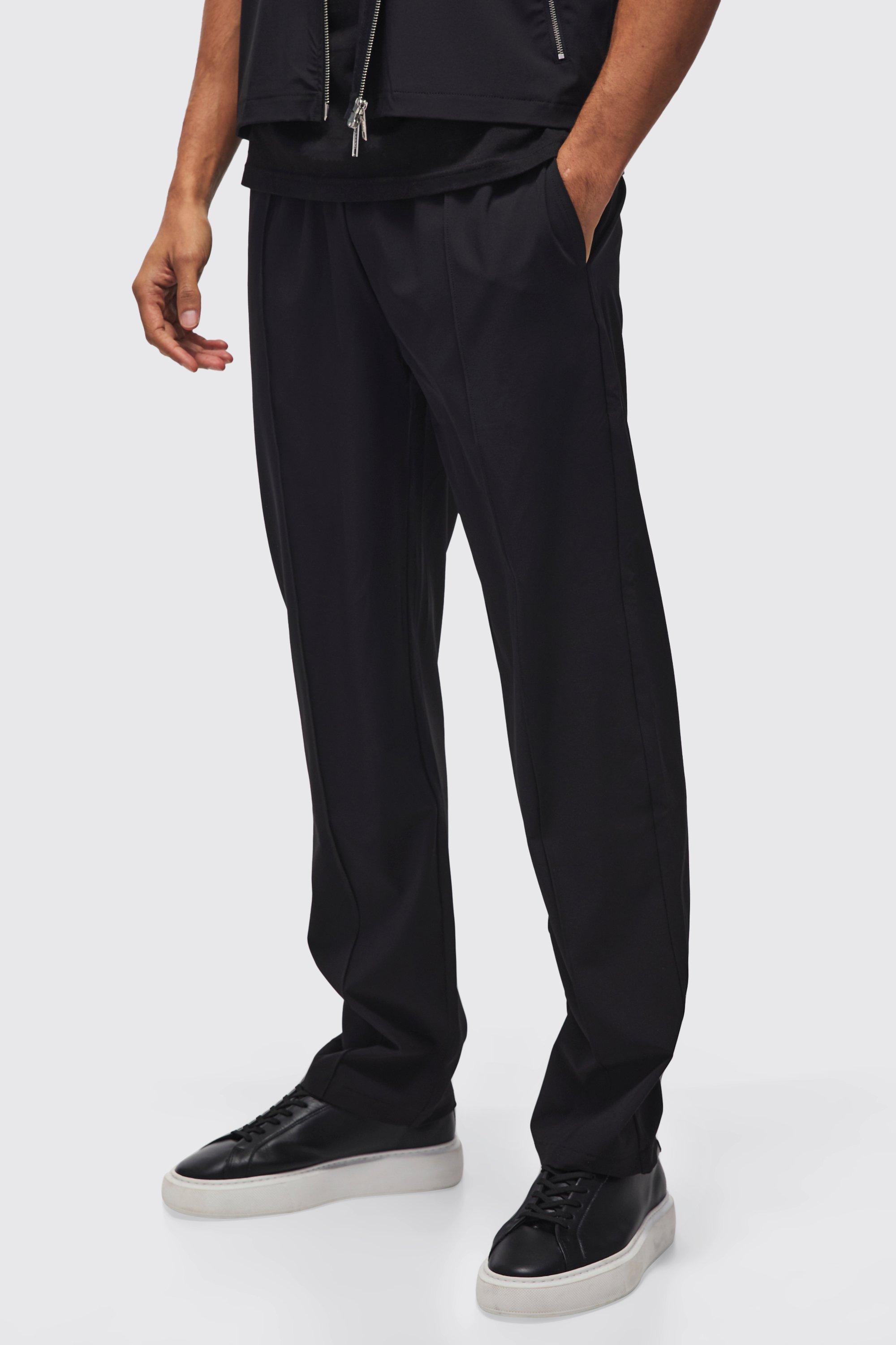 Pantaloni dritti in Stretch tecnico con nervature, Nero