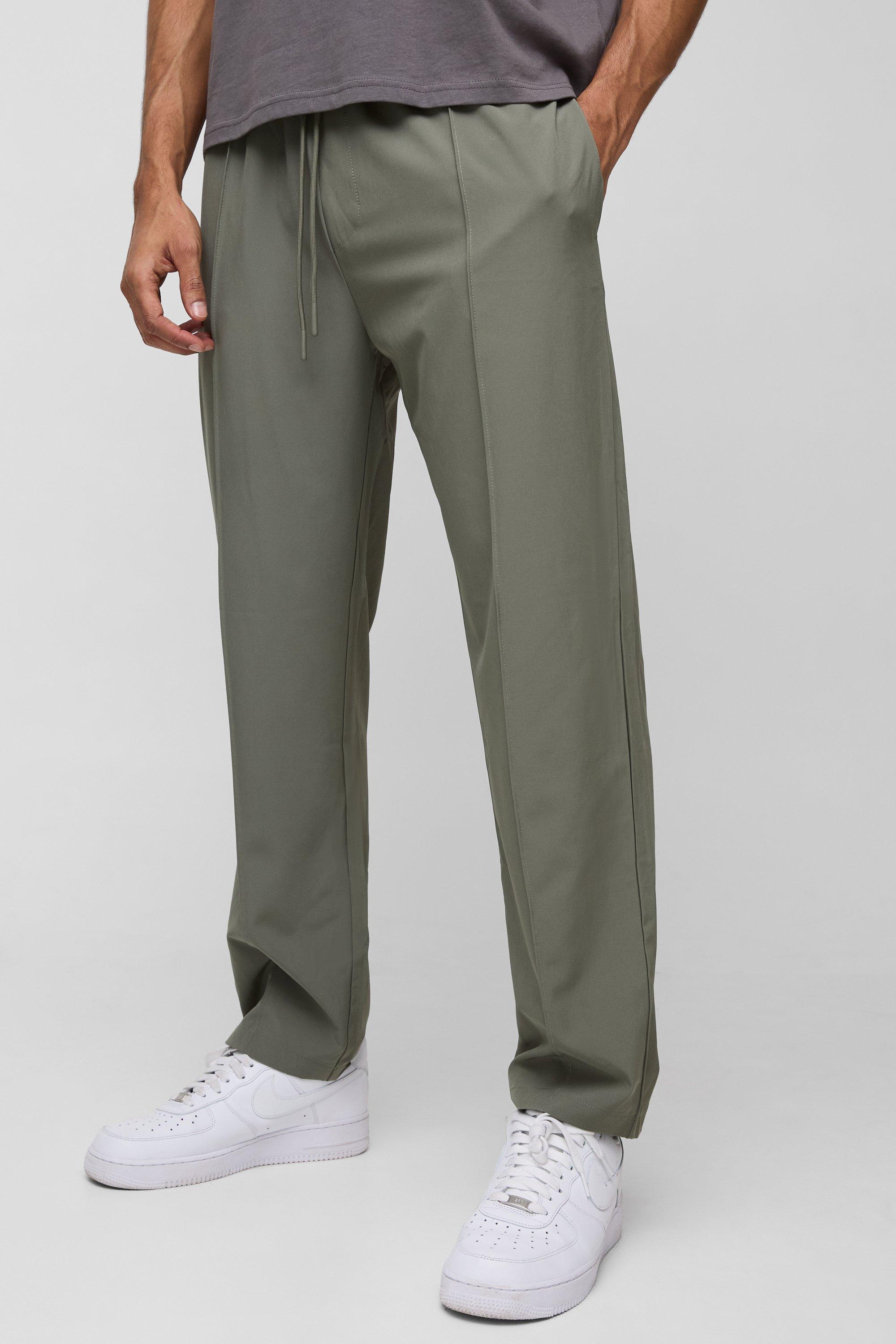 Pantaloni dritti in Stretch tecnico con nervature, Verde