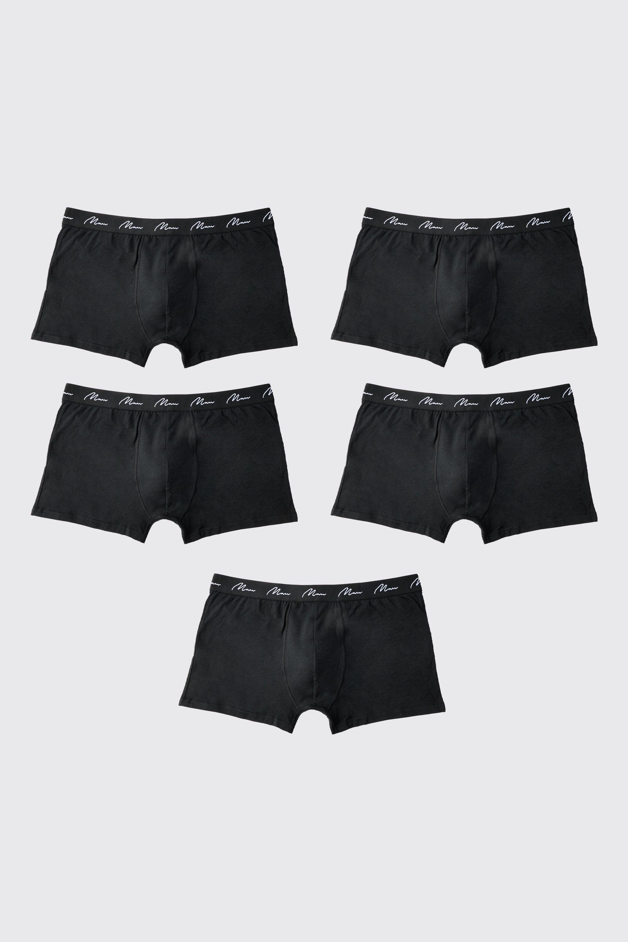 Mens Black Plus Size 5 Pack Man Script Boxers, Black