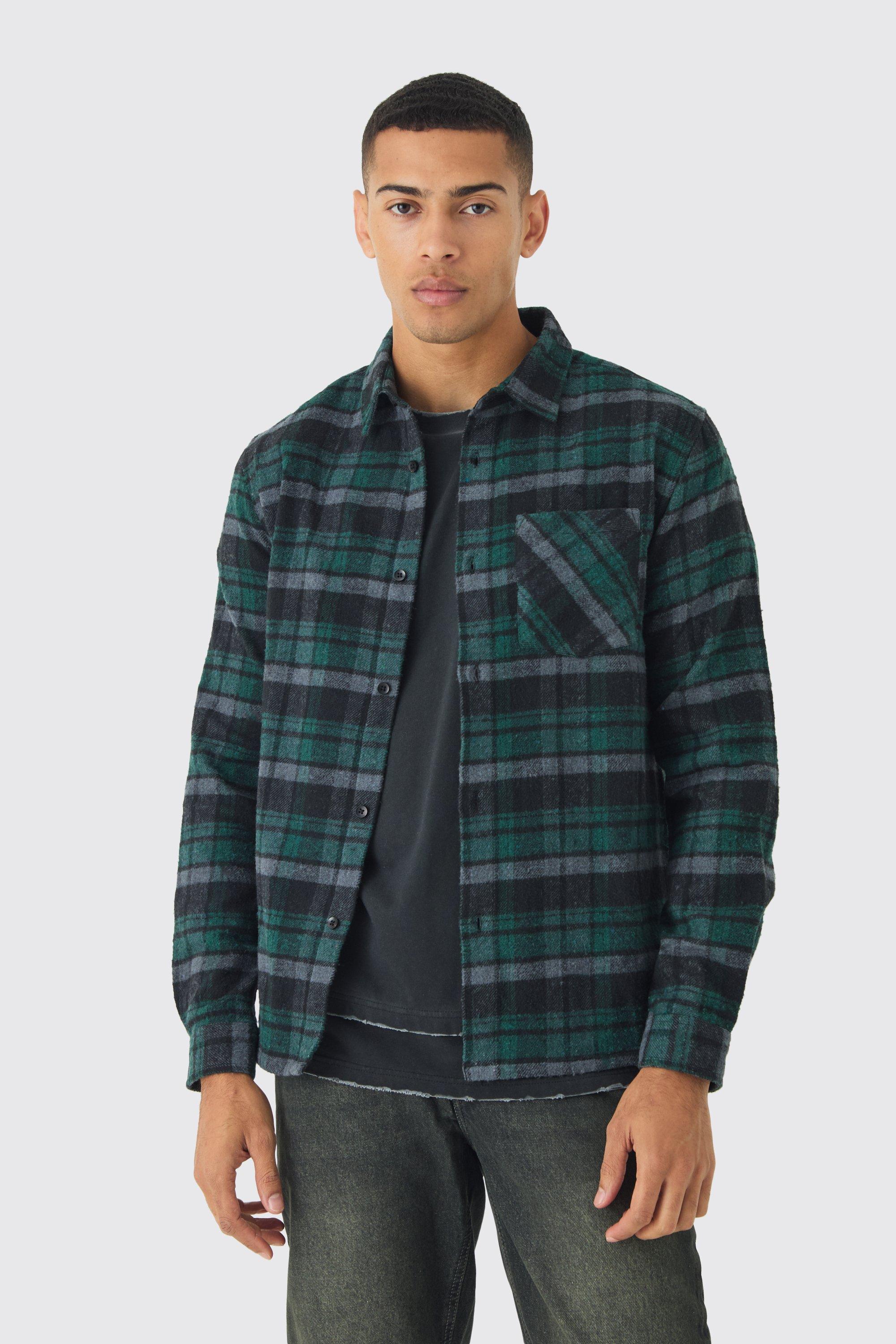 Mens Green Regular Fit check Check Long Sleeve Shirt, Green