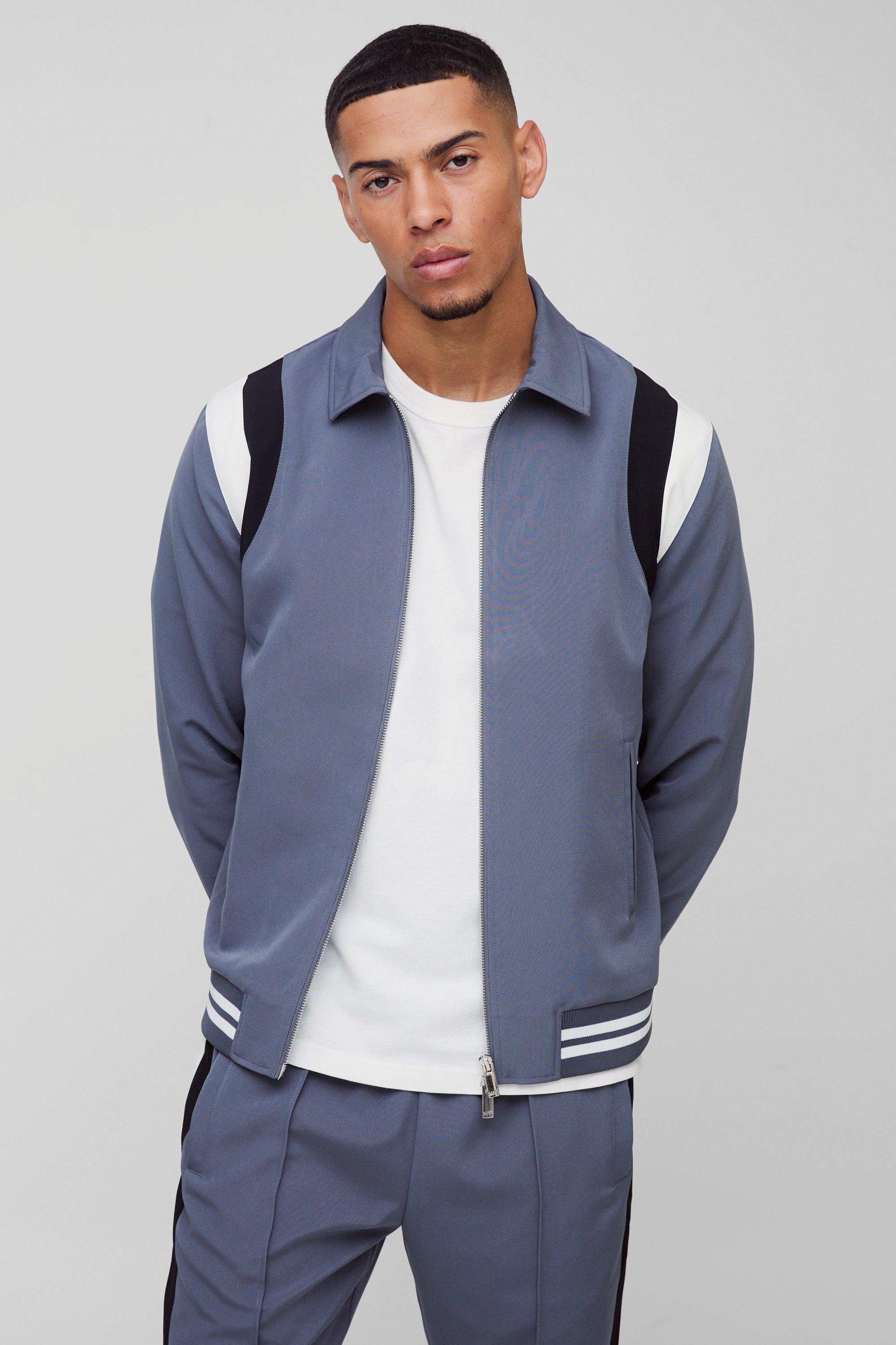 Mens Blue Regular Fit Tailored Collared Varsity Bomber Jacket, Blue