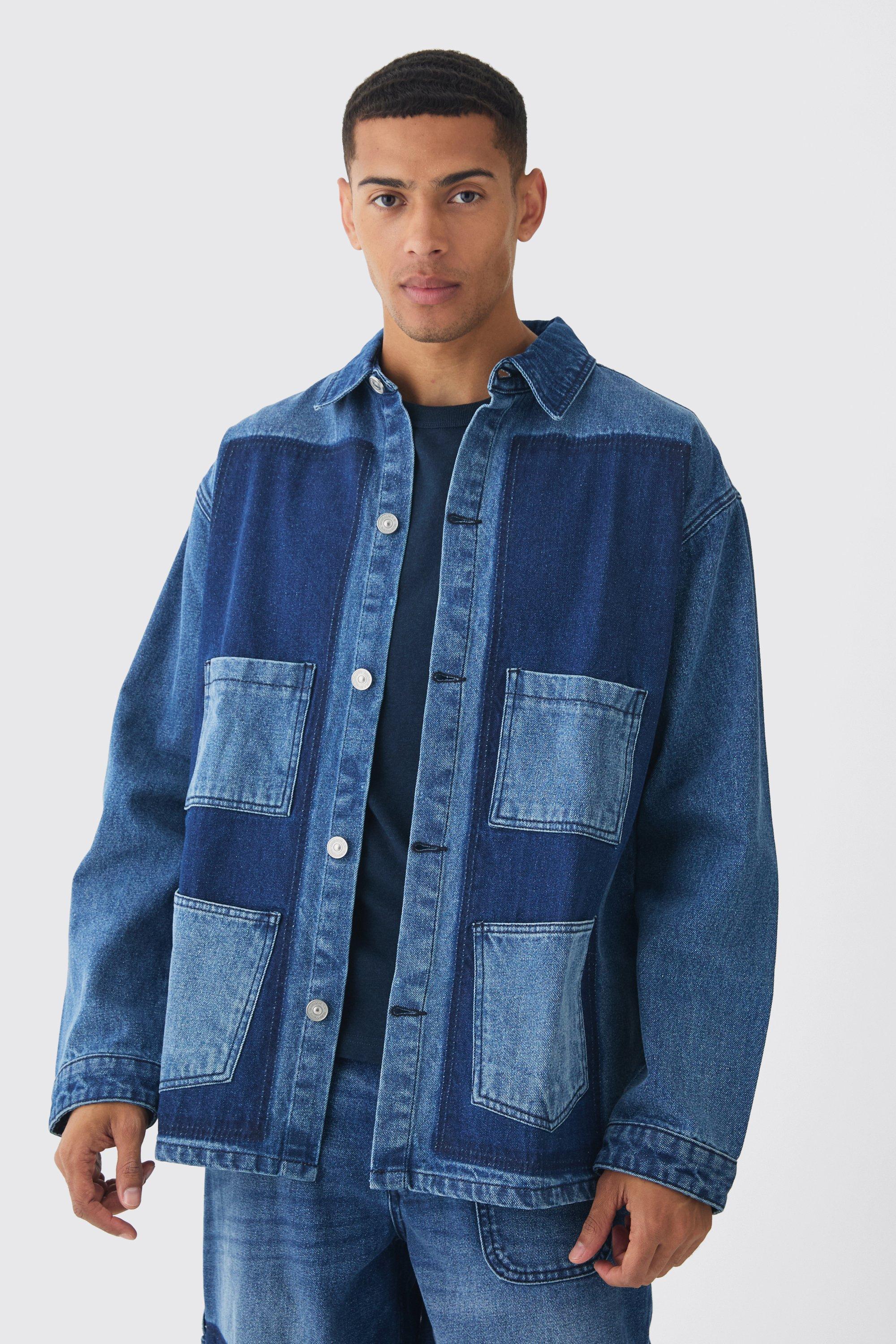 Sovracamicia oversize in denim in tinta Carpenter, Azzurro