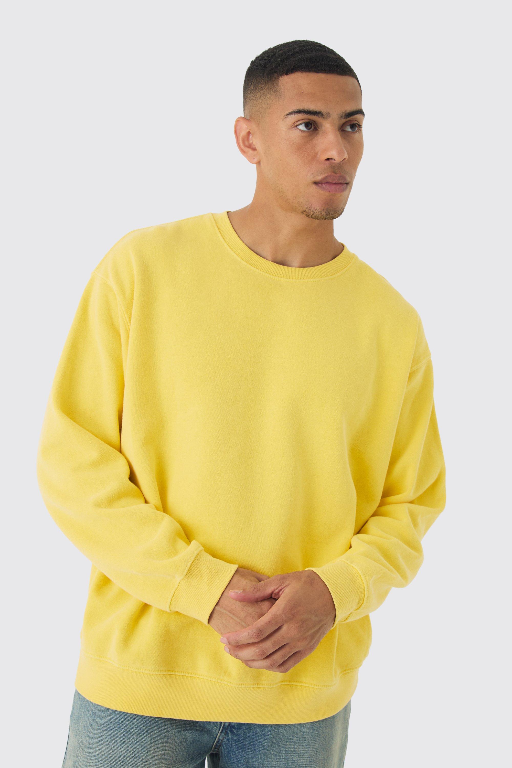 Mens Yellow Oversized Washed Sweatshirt, Yellow