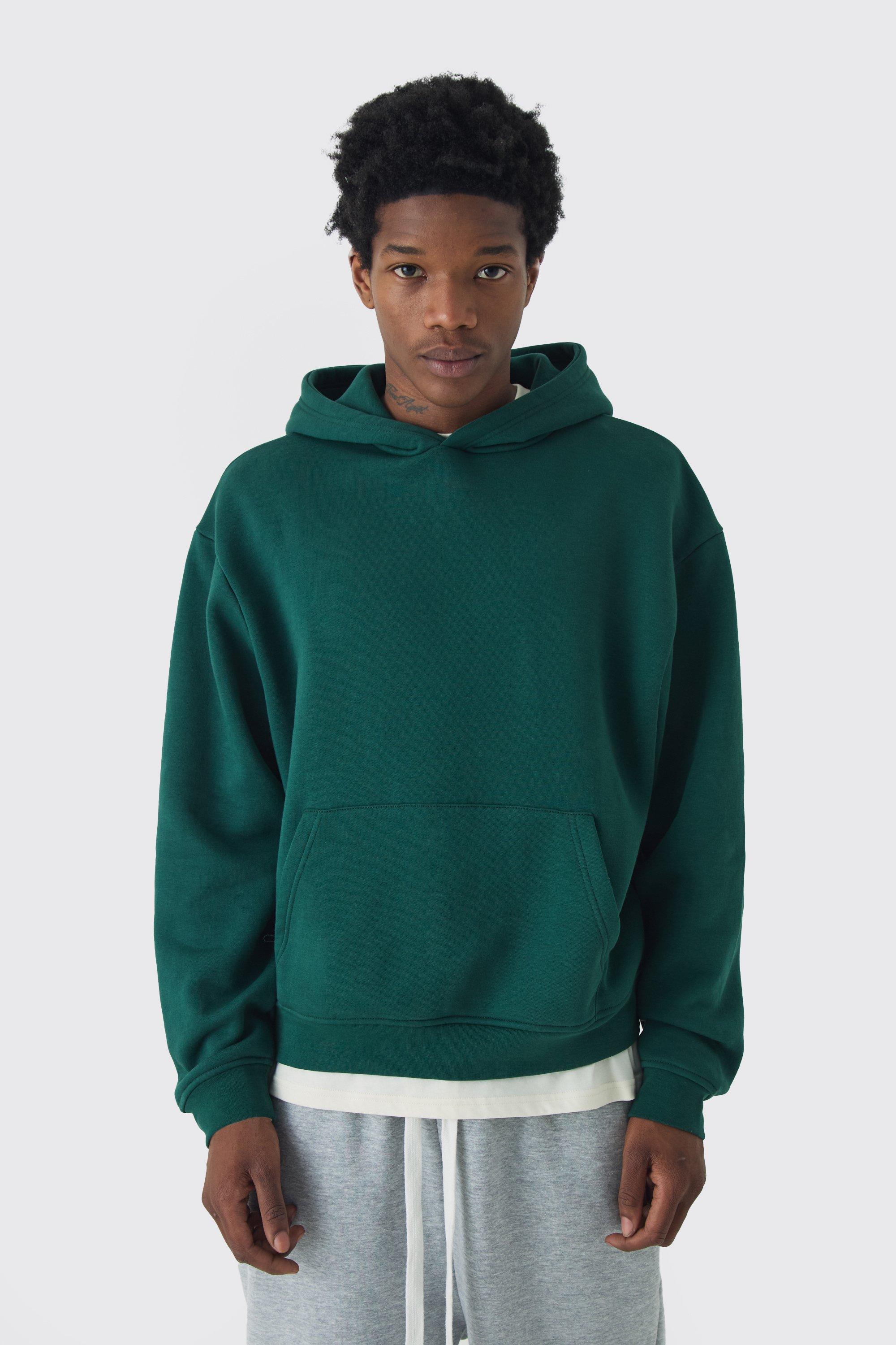 Mens Green Oversized Boxy Basic Hoodie, Green