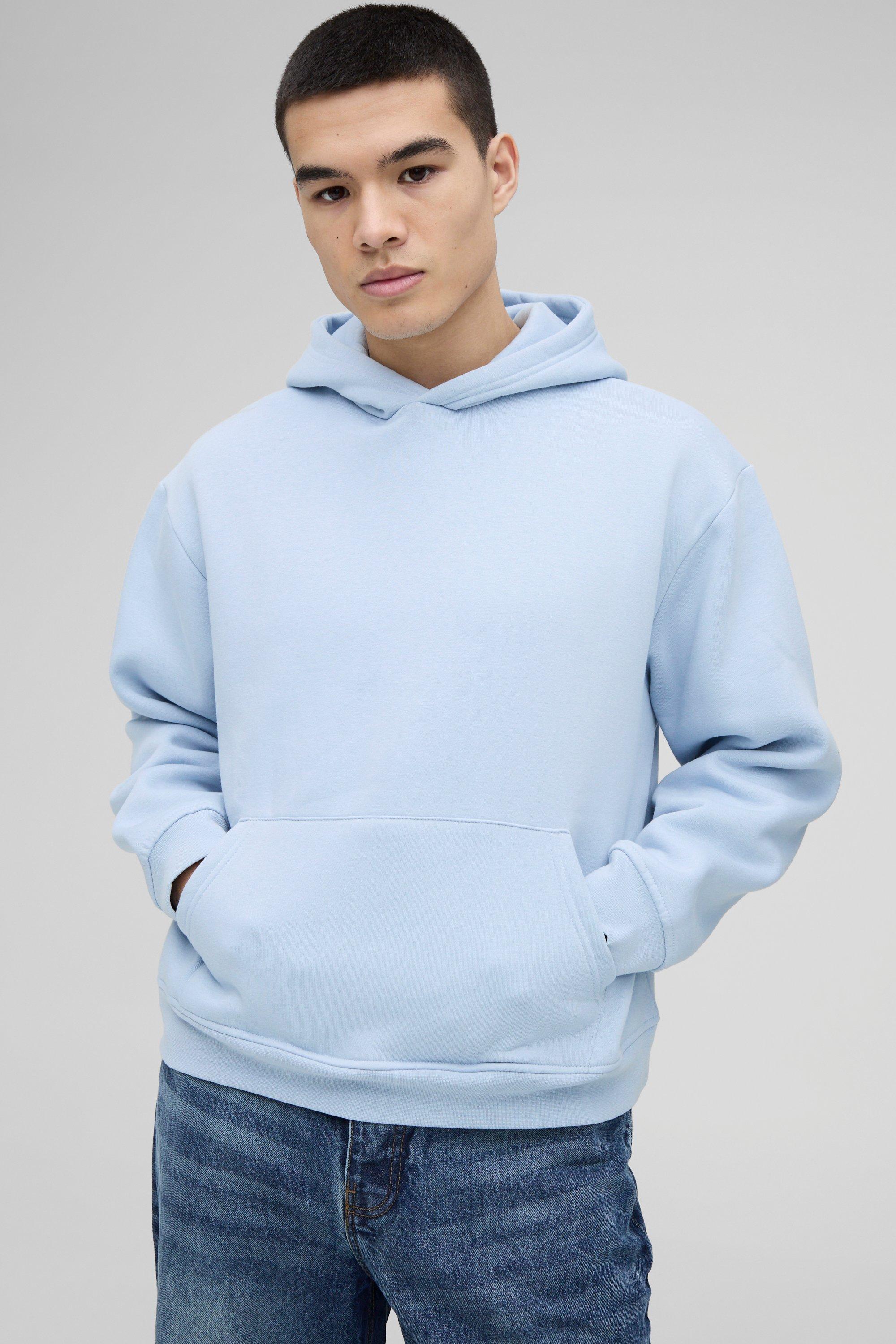 Felpa squadrata oversize Basic con cappuccio, Azzurro