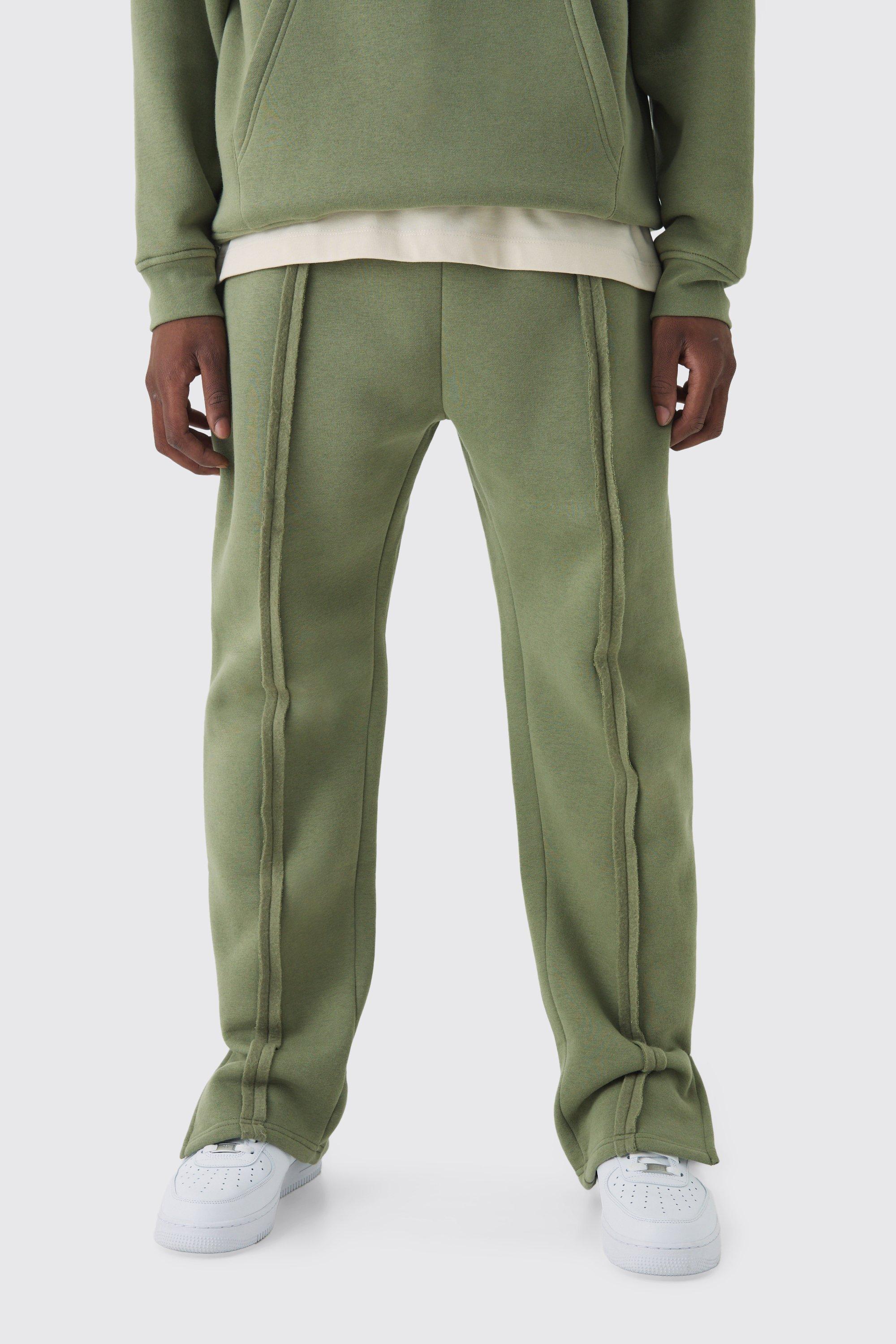 Mens Green 330GSM Regular Fit Split Hem Raw Edge Jogger, Green