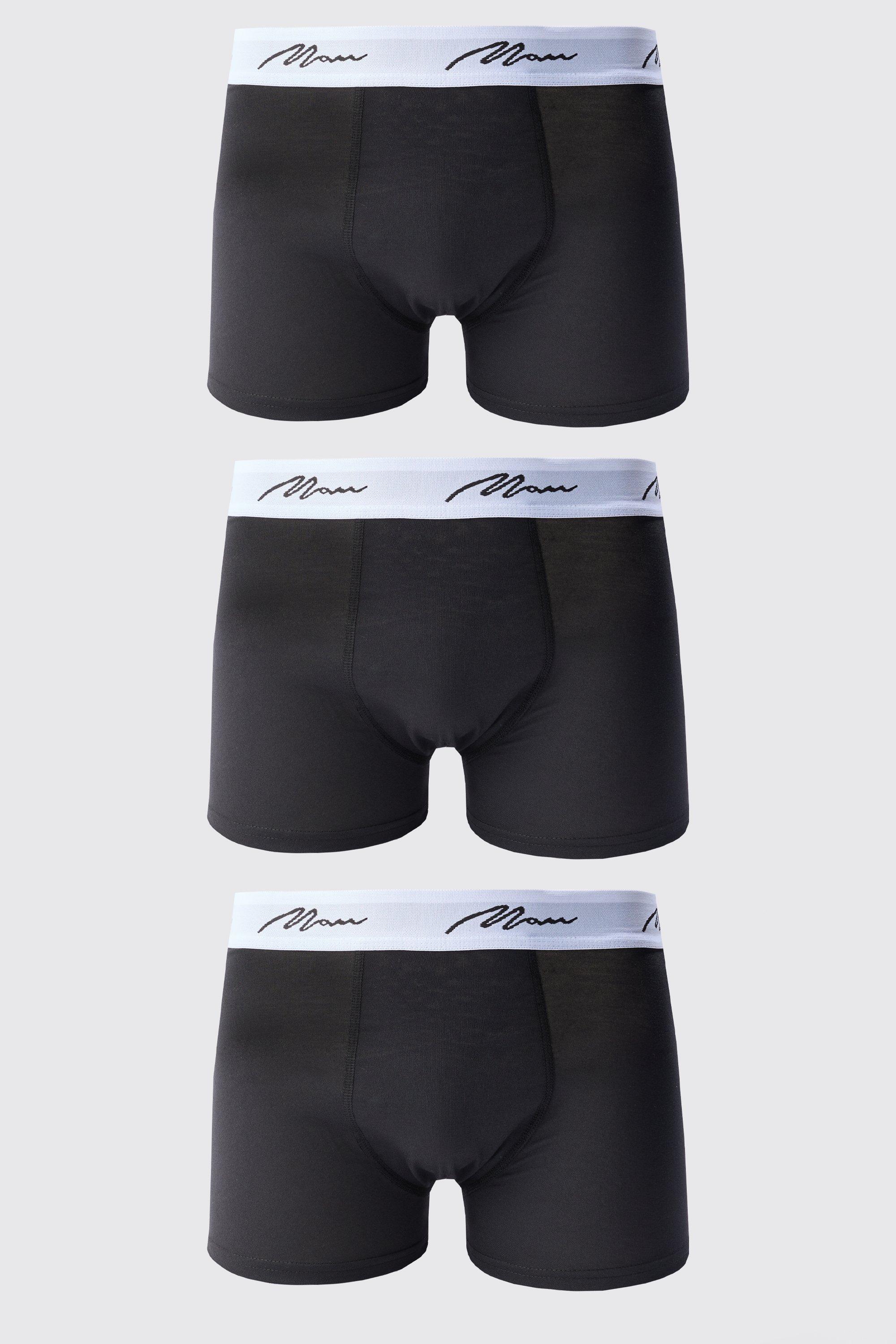 Mens Black 3 Pack Man Signature Trunks, Black