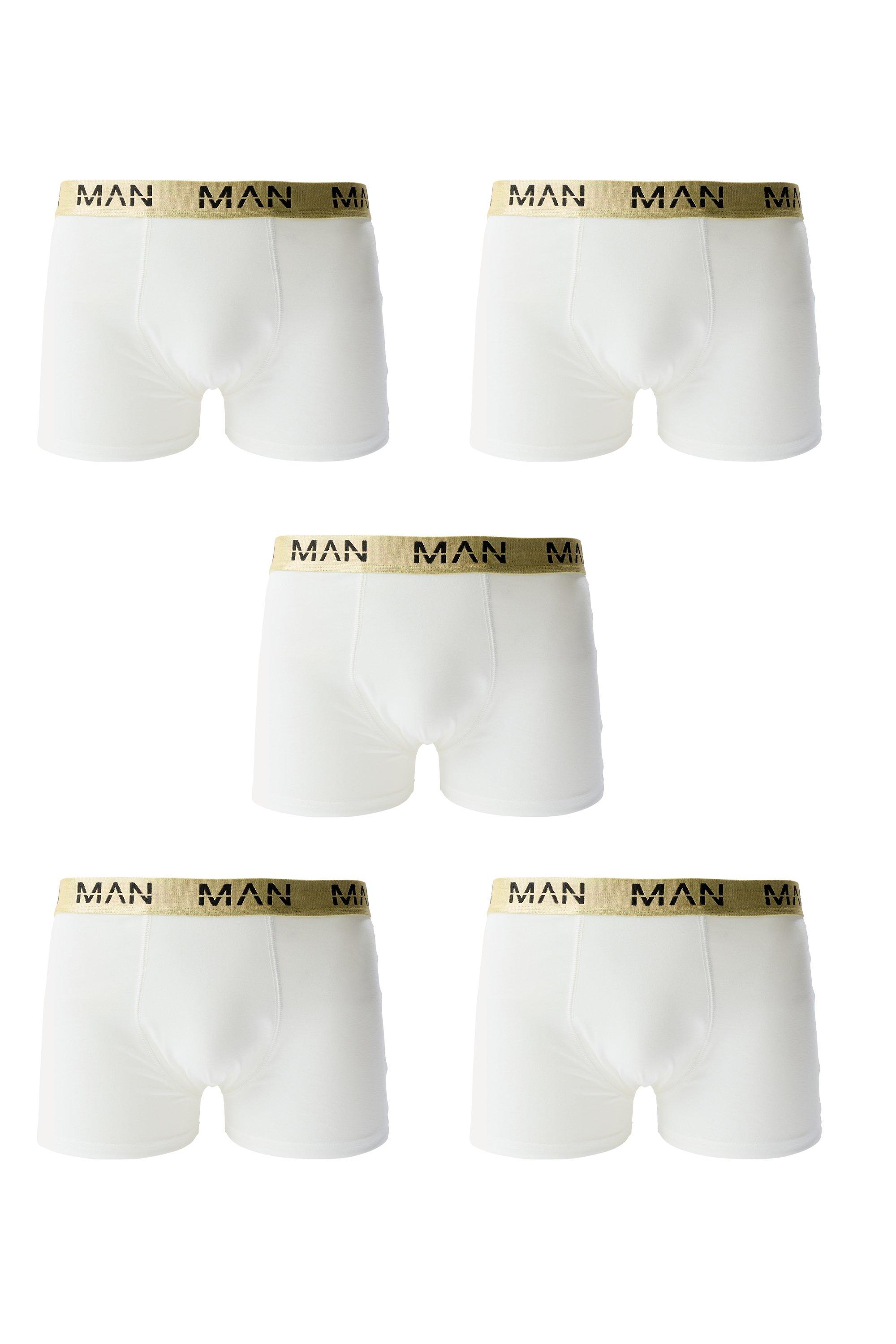 Mens 5 Pack Gold Man Dash Boxers In White, White