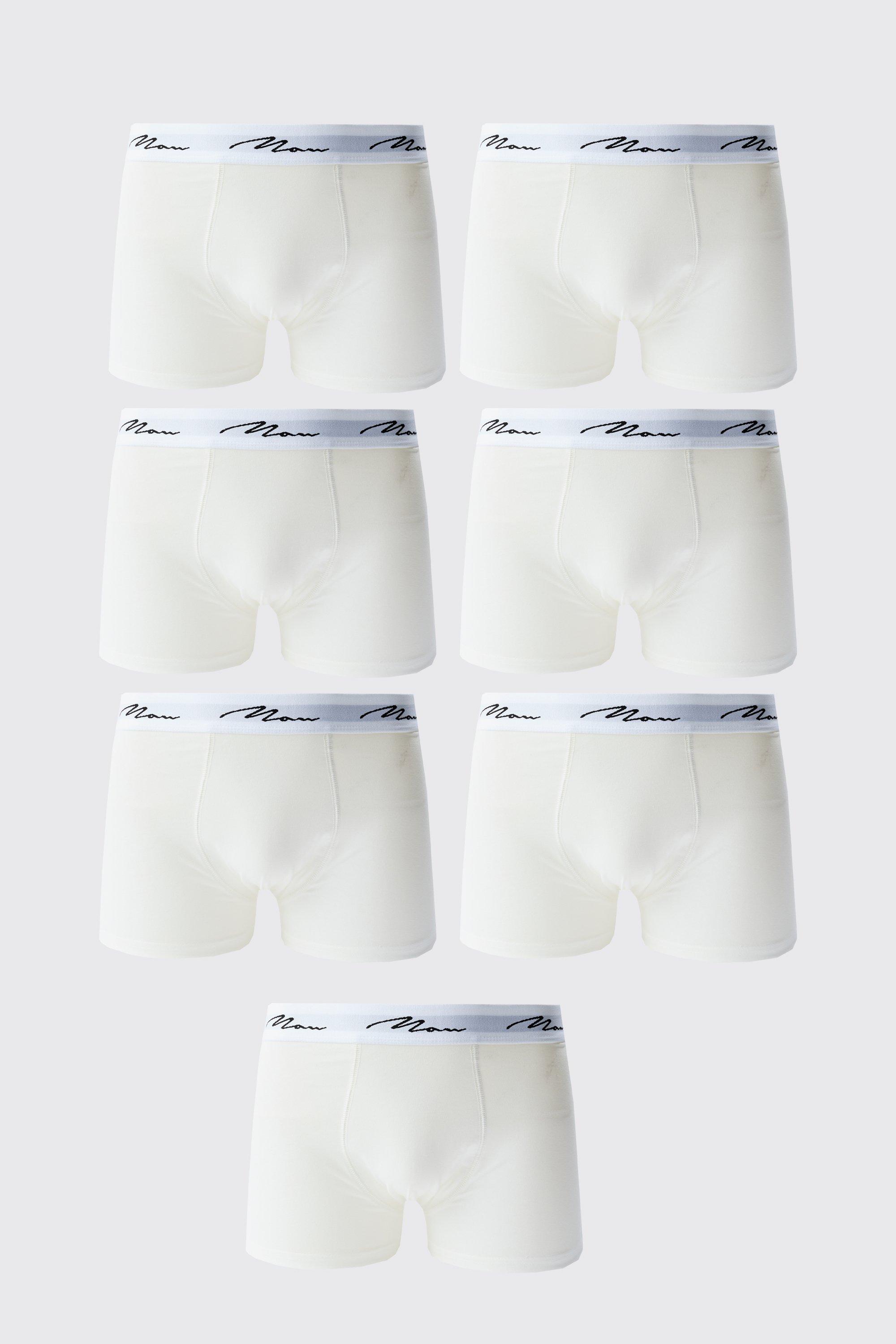 Mens White 7 Pack Man Signature Trunks, White