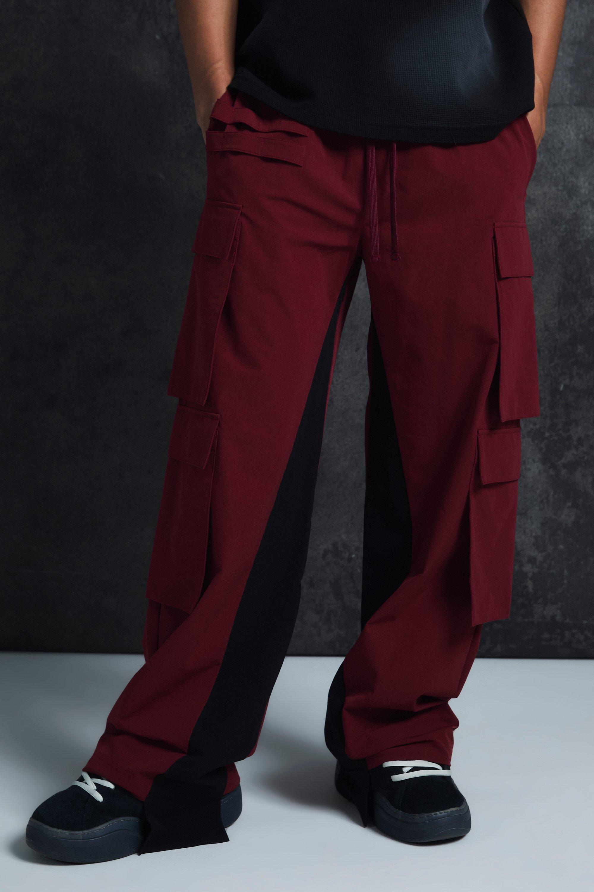 Mens Trippie Redd Elasticated Waist Relaxed Technical Stretch Cargo Trousers, Red