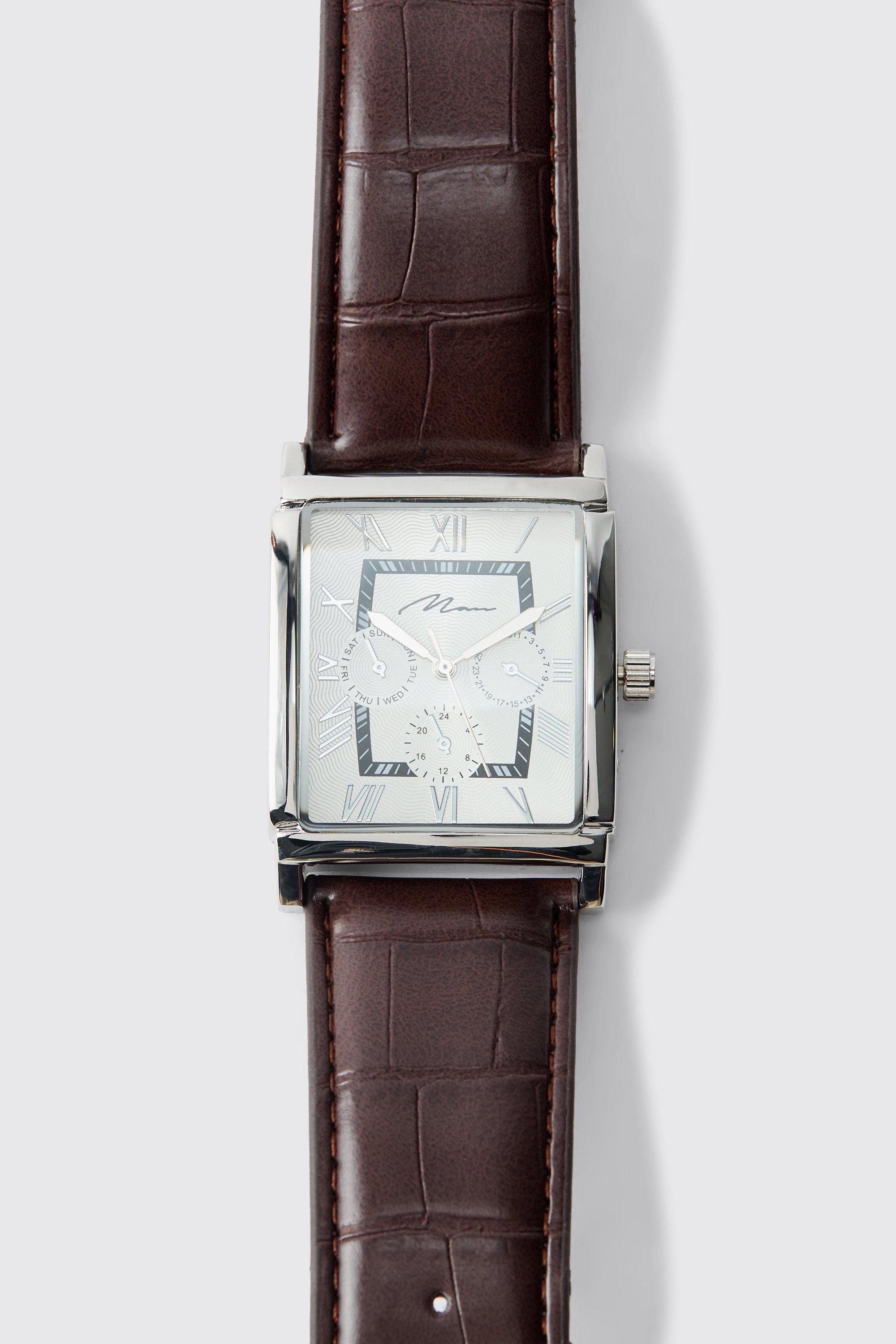 Orologio da polso quadrato classico con firma Man, Grigio