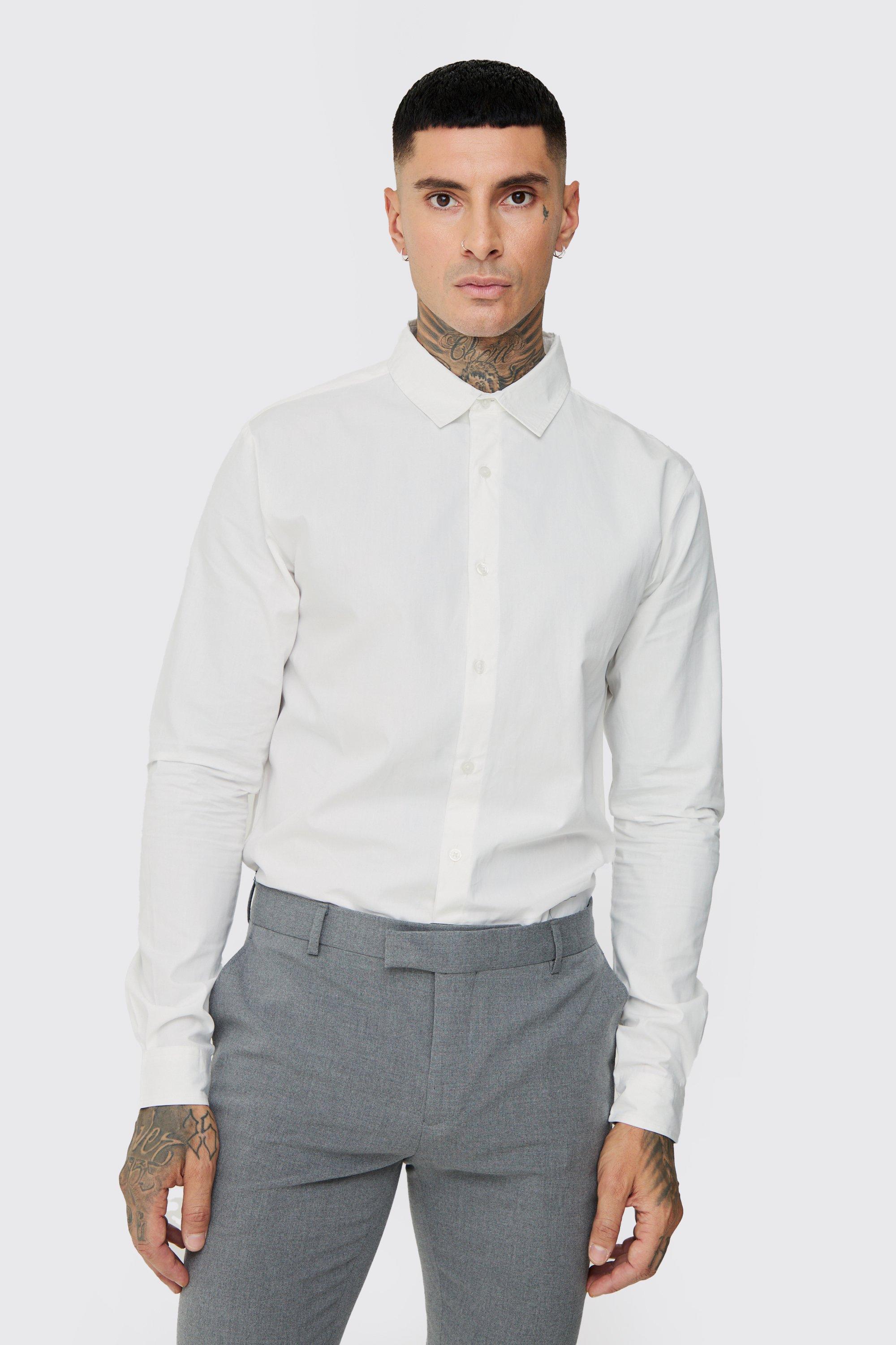 Mens Tall Poplin Shirt In White, White