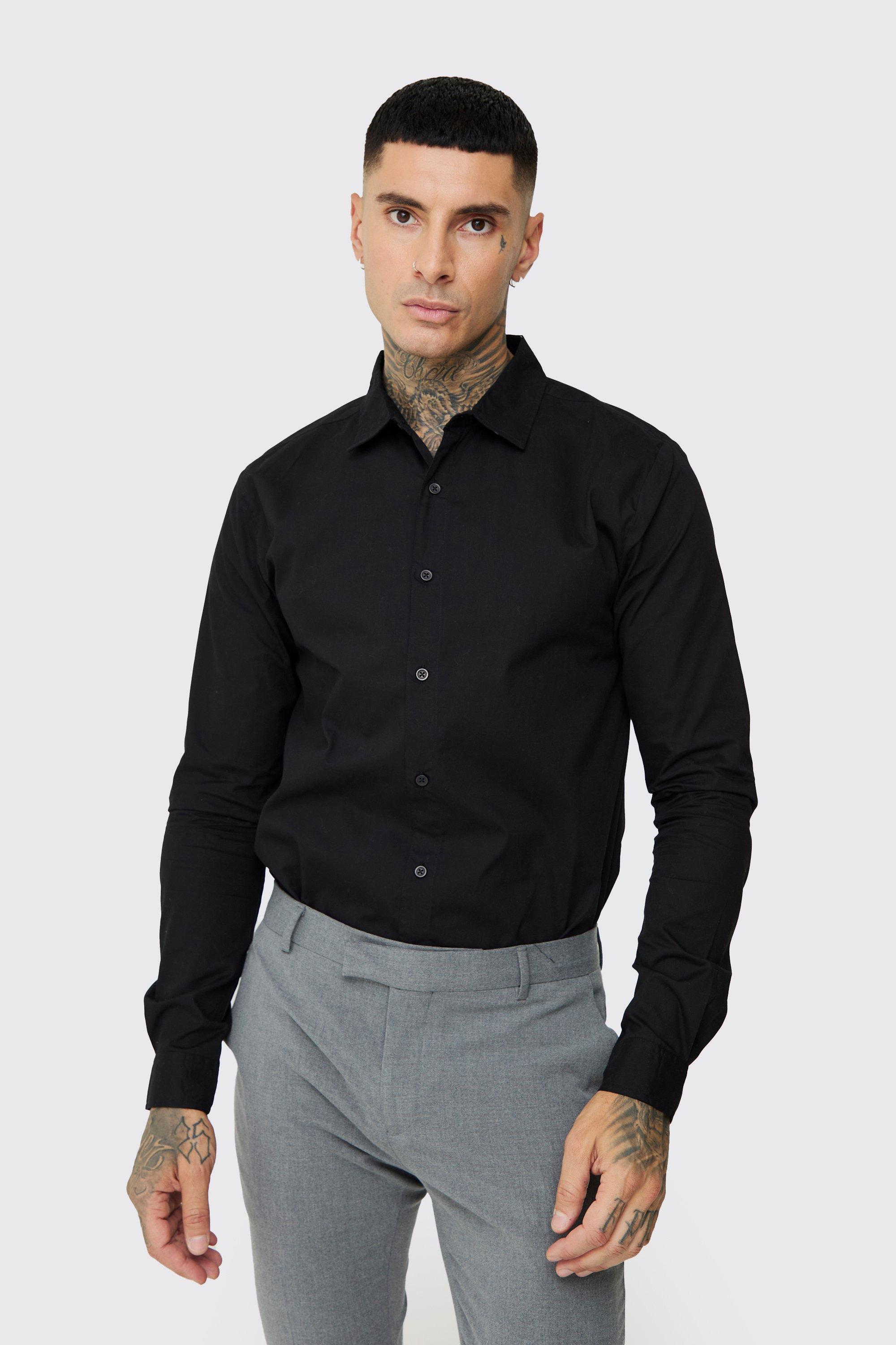 Mens Tall Poplin Shirt In Black, Black