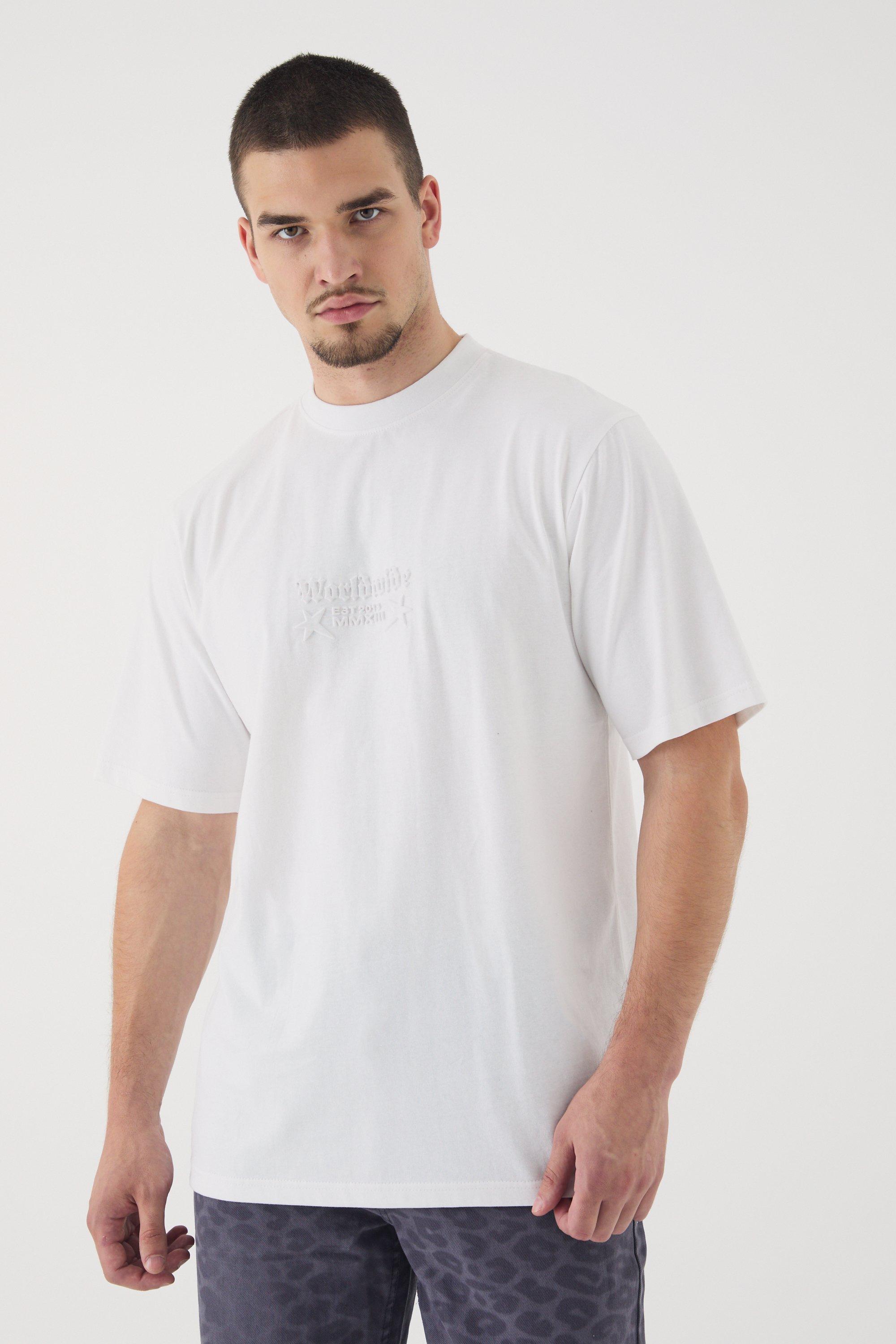 Mens Tall Worldwide Debossed T-shirt In White, White