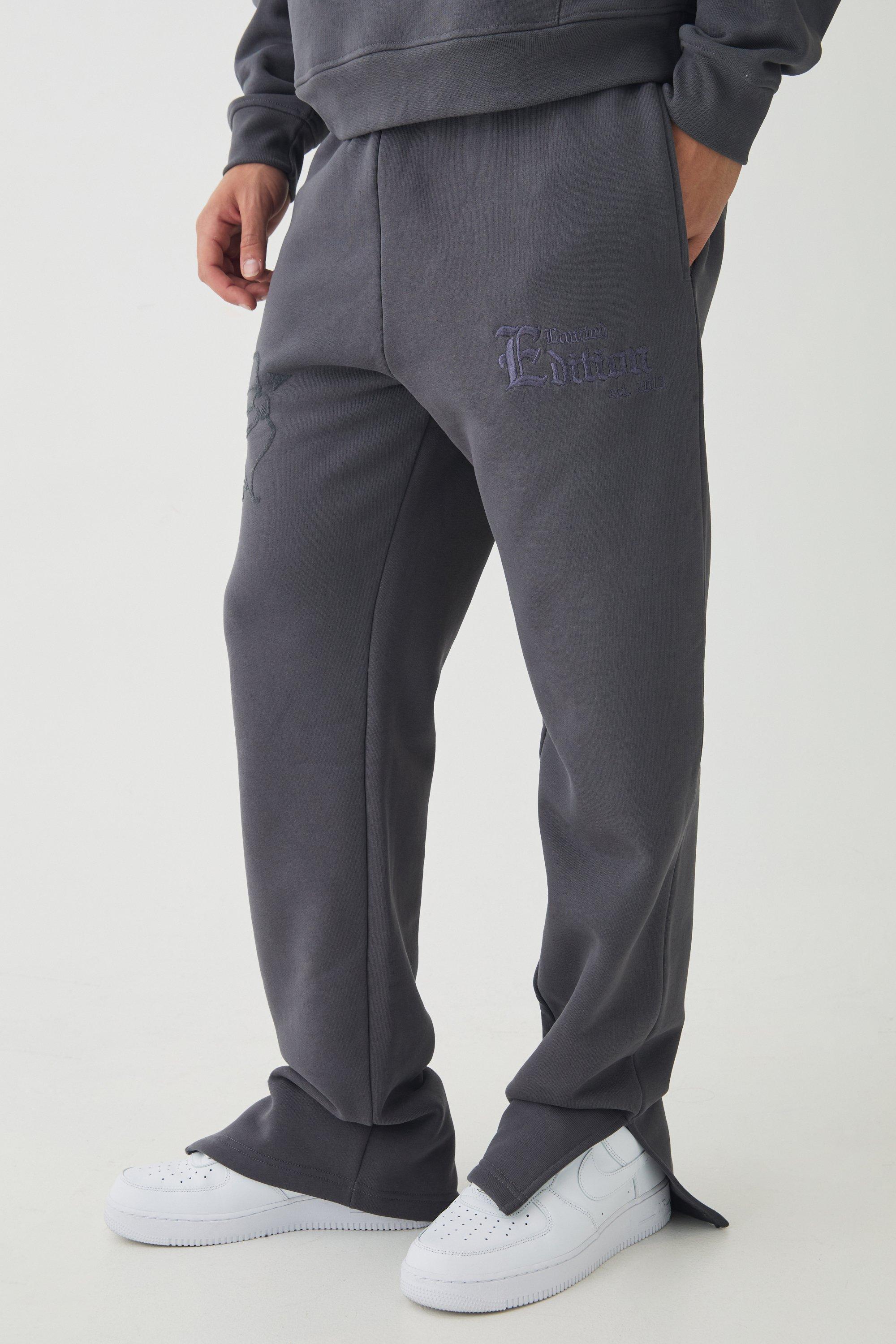 Pantaloni tuta Smart con ricami a effetto velluto e spacco sul fondo, Grigio