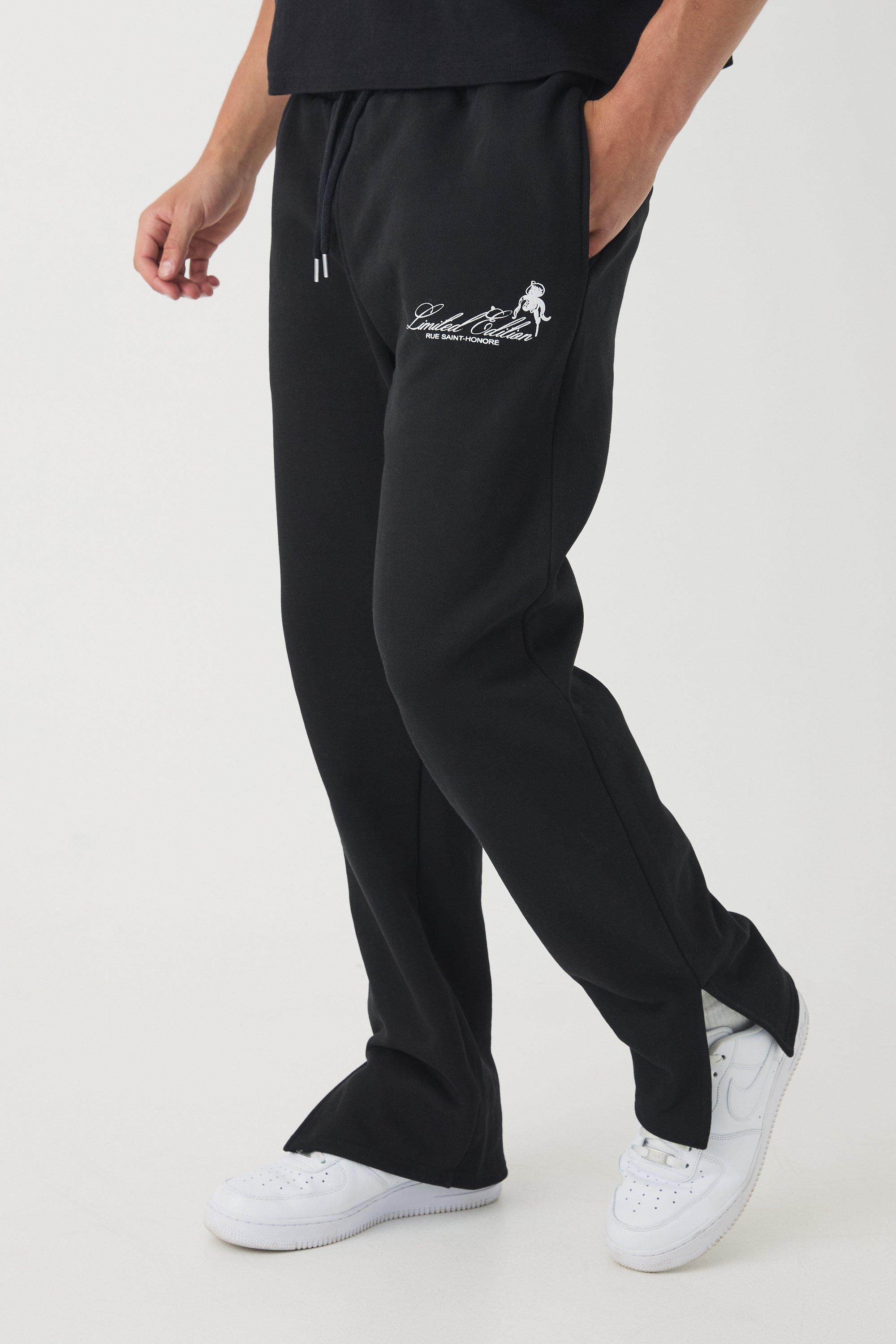 Smart Split Hem Super Heavyweight Puff Print Joggers, Nero
