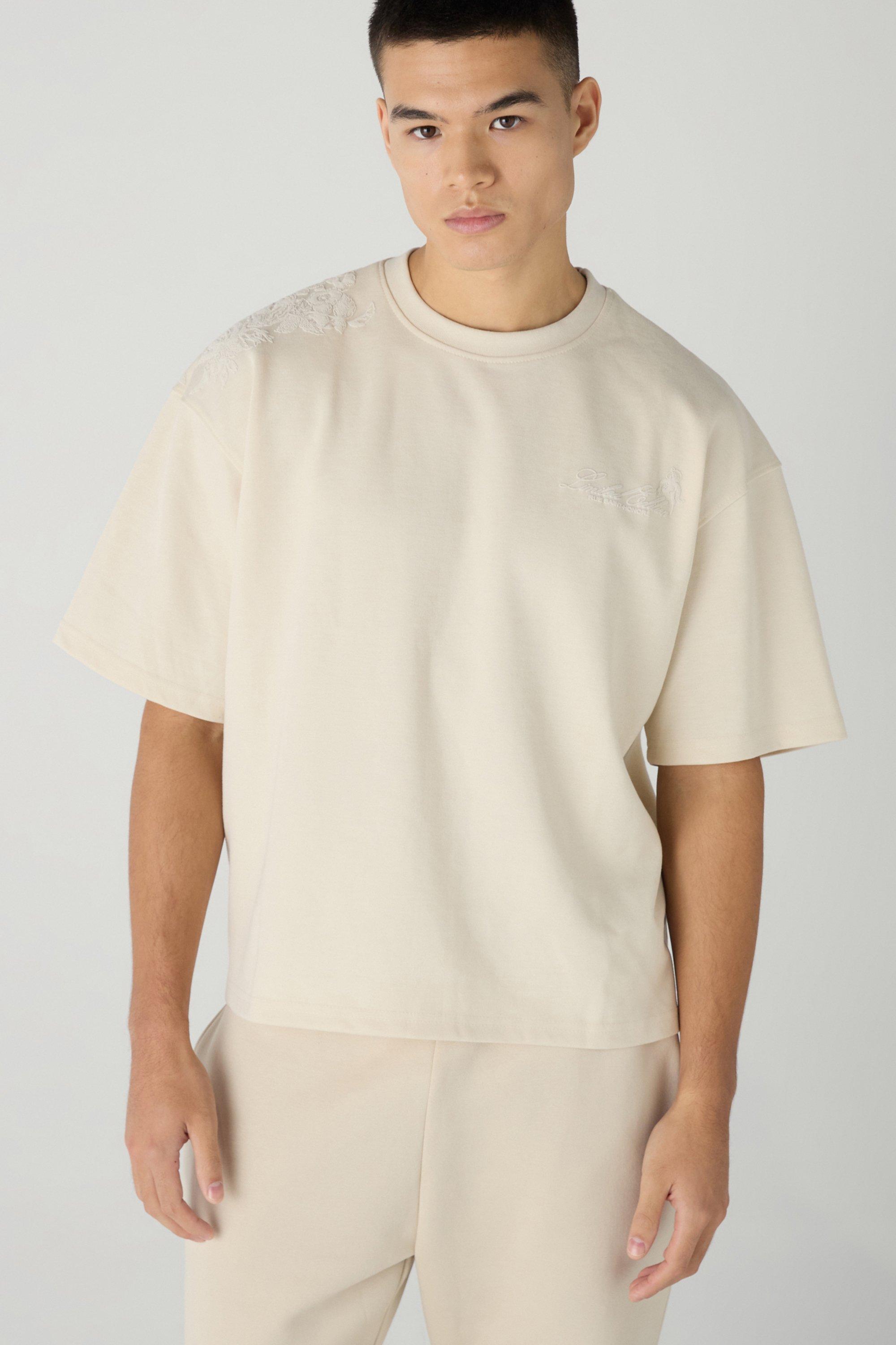 T-shirt Smart oversize squadrata con stampa a caratteri arrotondati, Beige