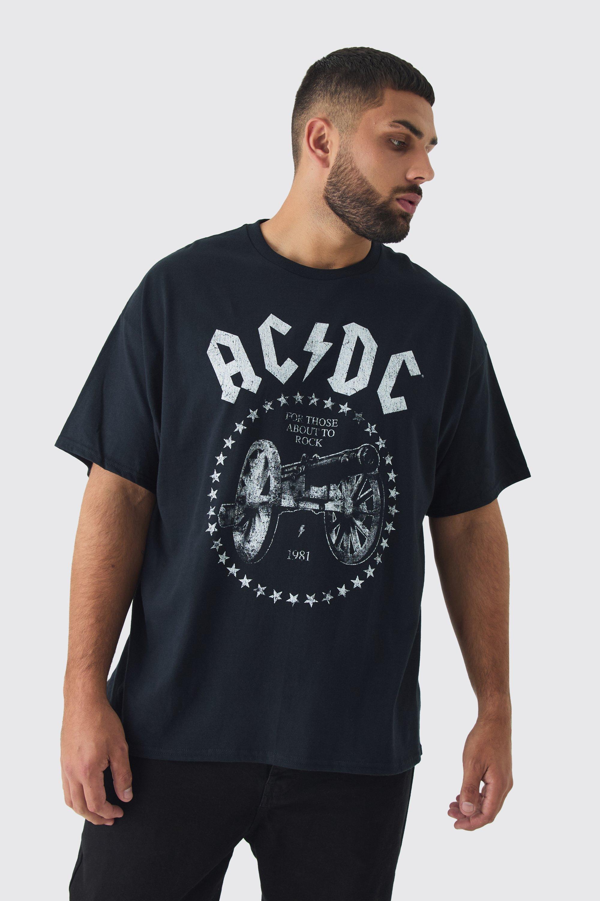 Mens Black Plus Acdc License Print T-shirt, Black