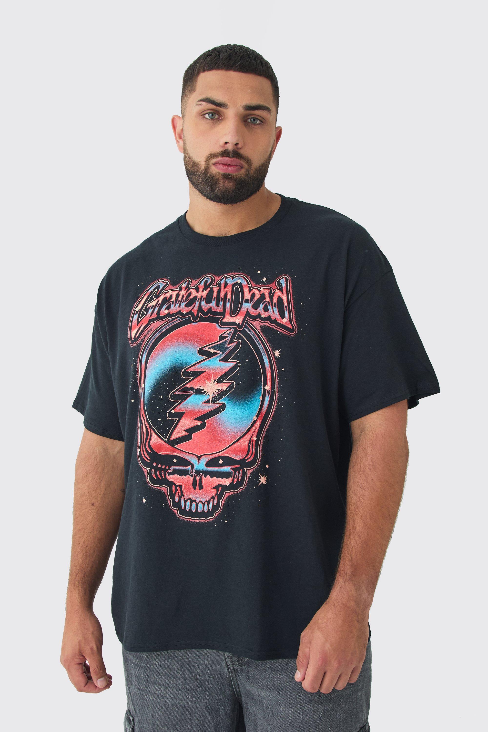 Mens Black Plus Grateful Dead License Print T-shirt, Black