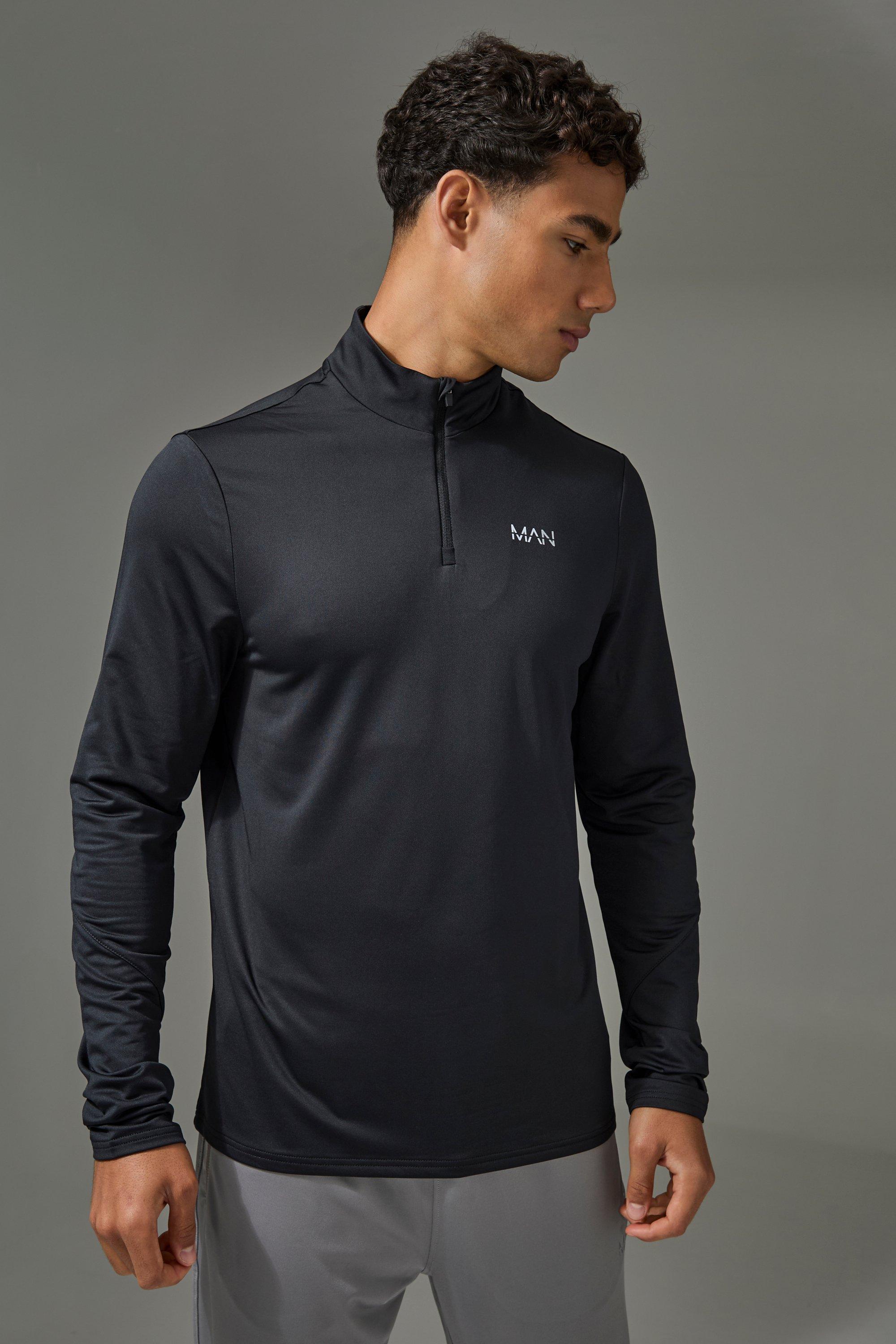 Top Man Active per alta performance con zip corta, Nero