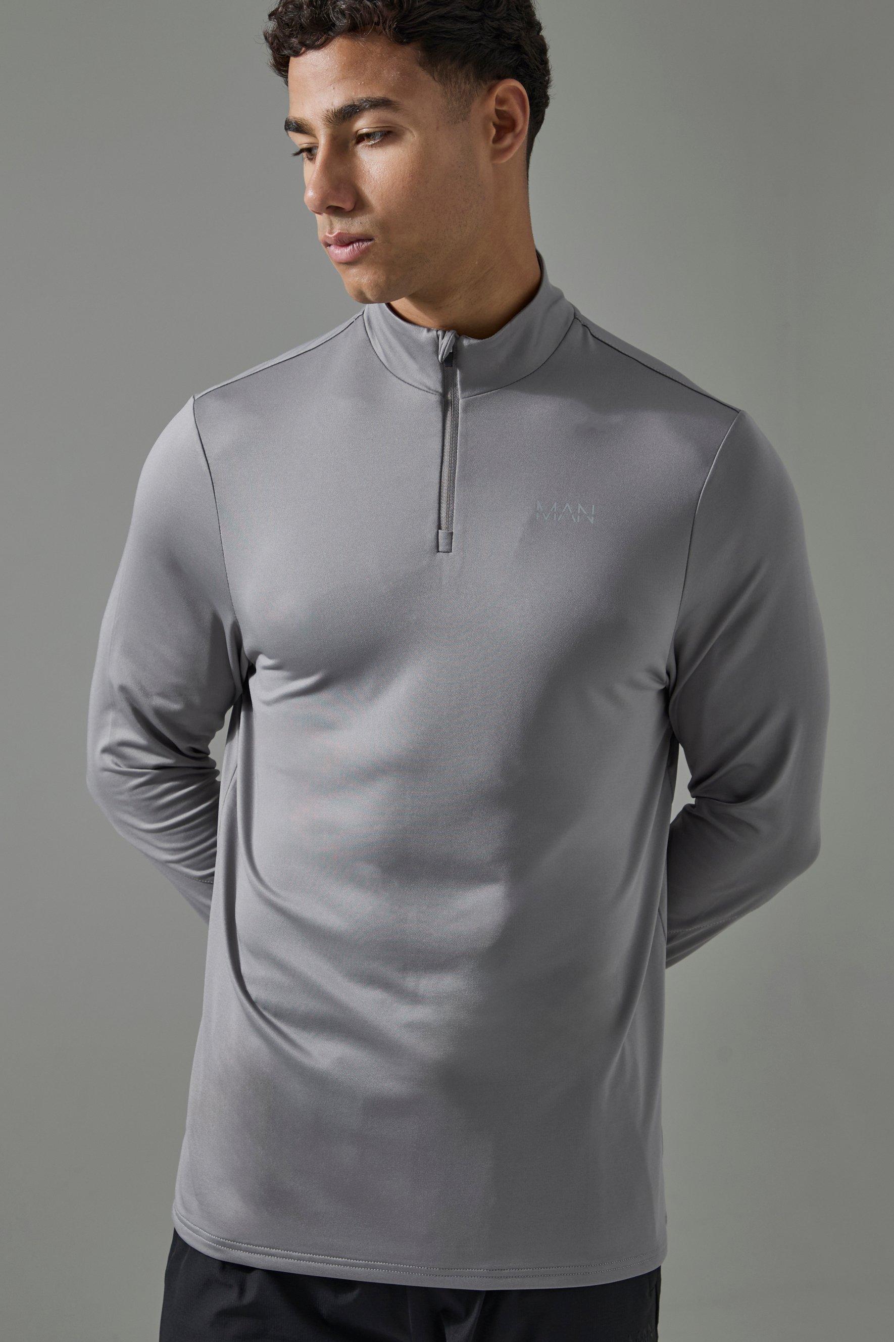 Top Man Active per alta performance con zip corta, Grigio