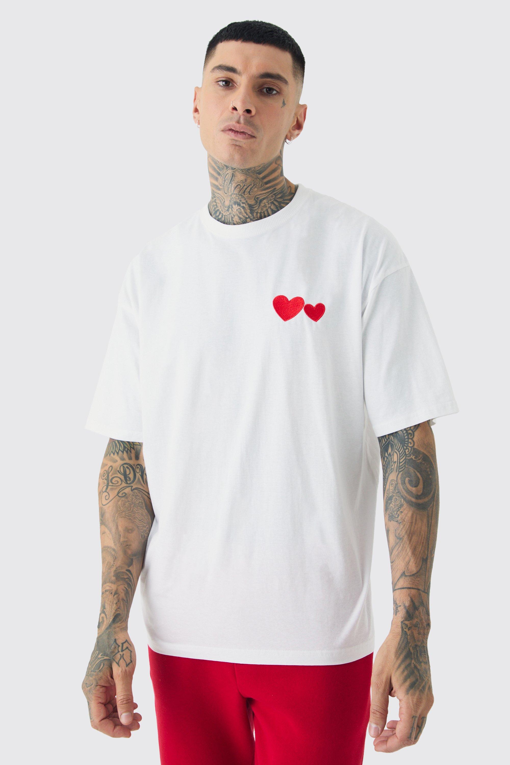 womens tall love heart embroidered t-shirt in white - m, white