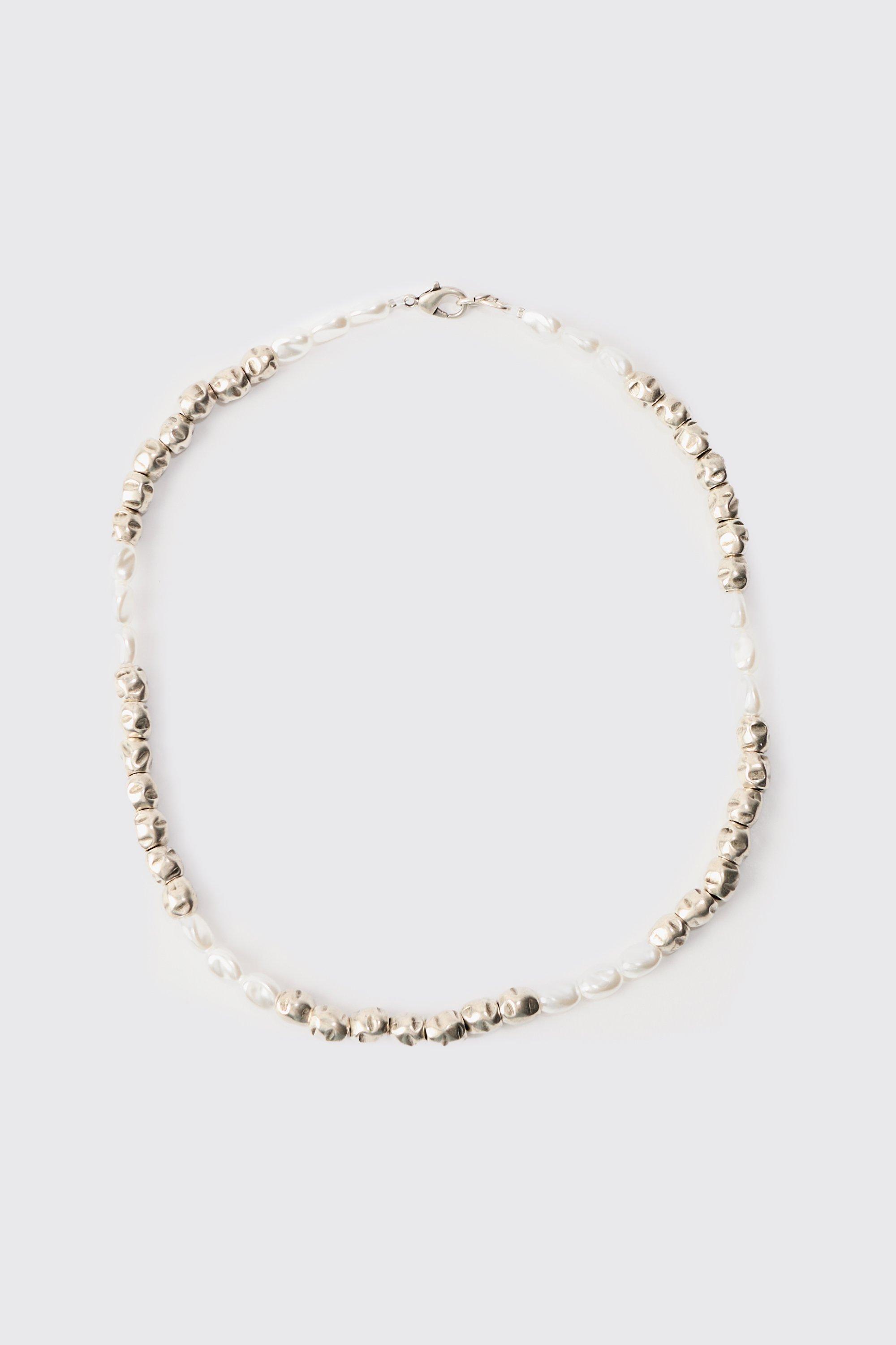 Mens White Pearl Bead Necklace, White