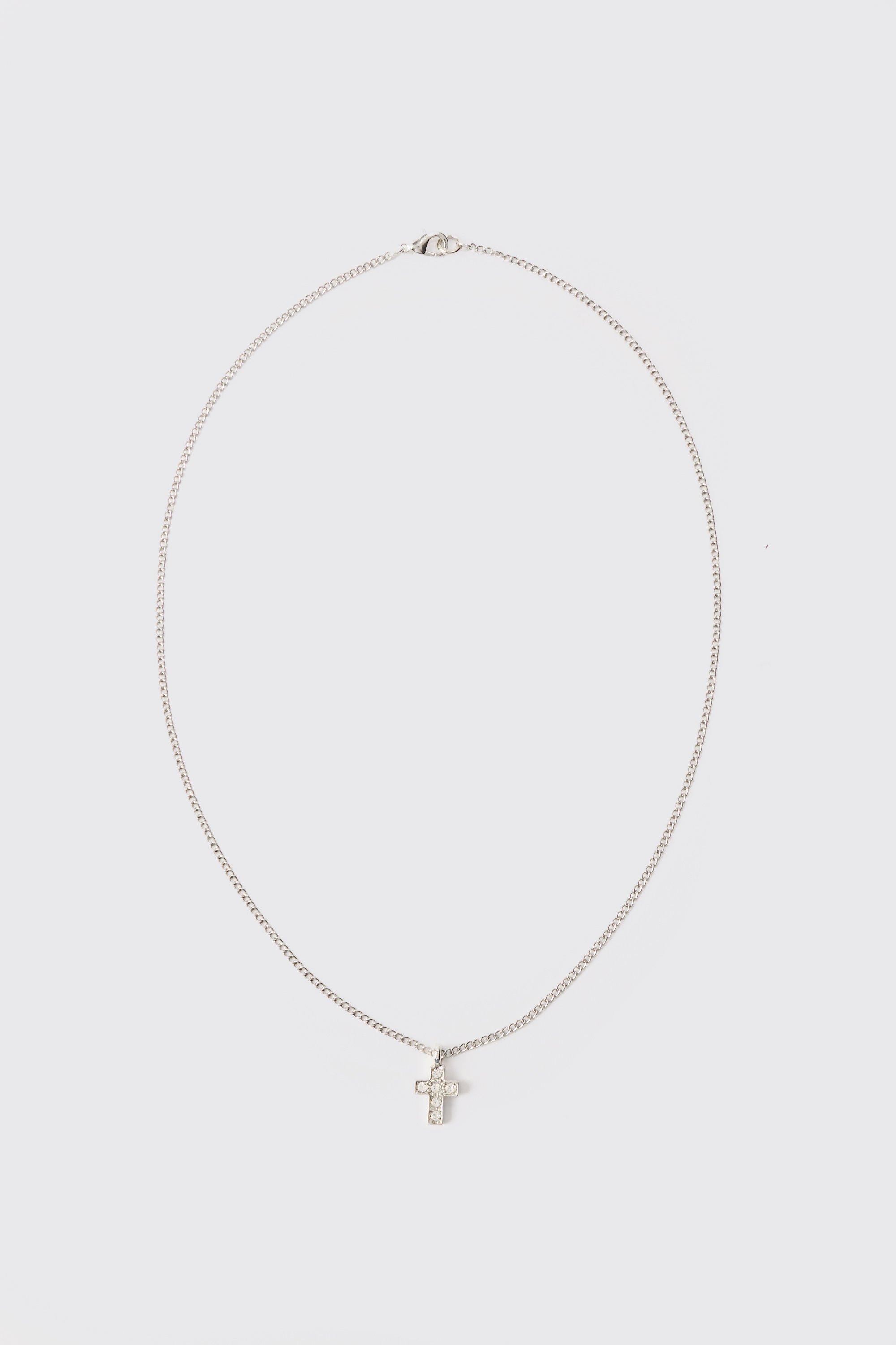 Collana in argento con pendente a croce, Grigio