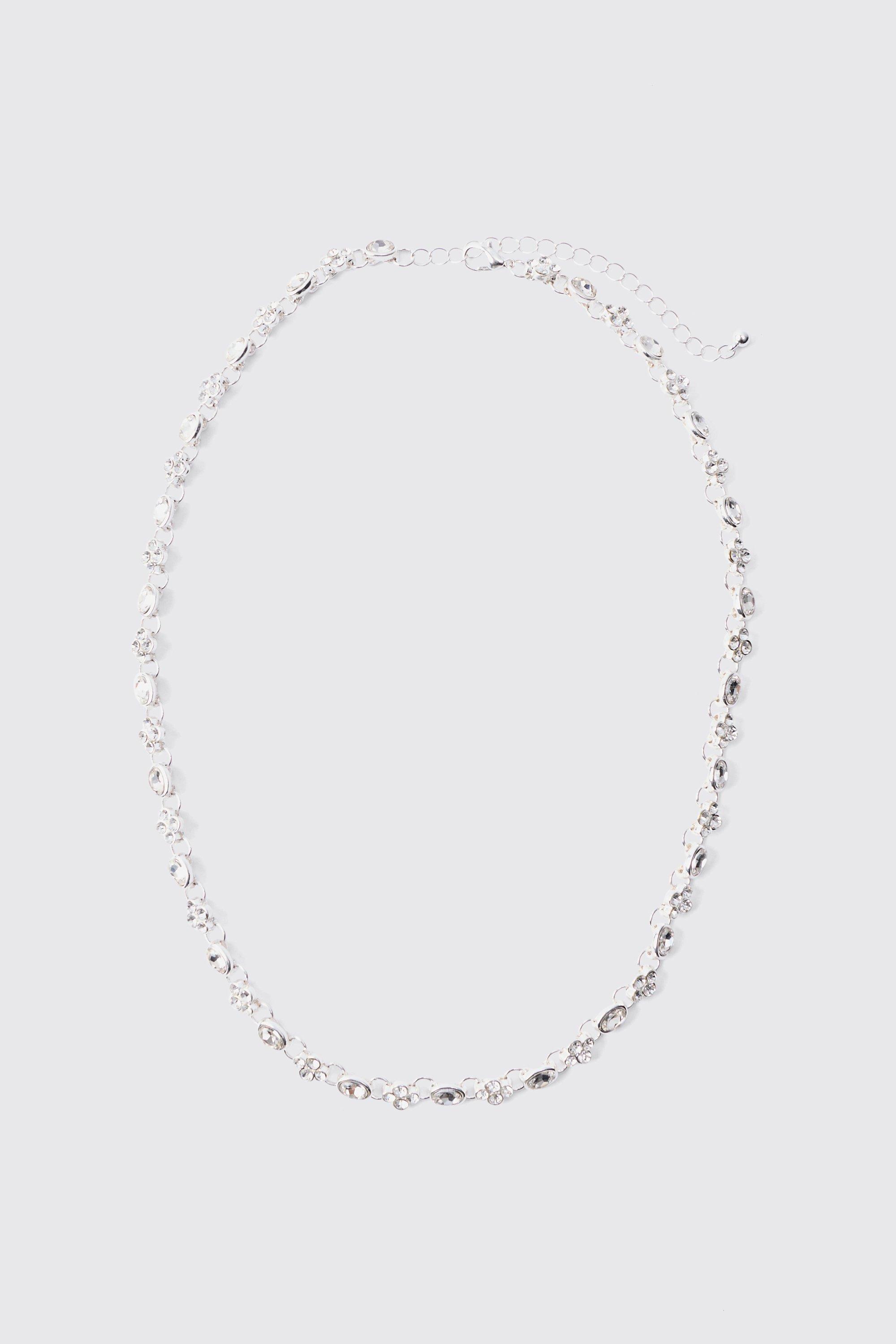 Mens Grey Gem Chain Necklace In Silver, Grey