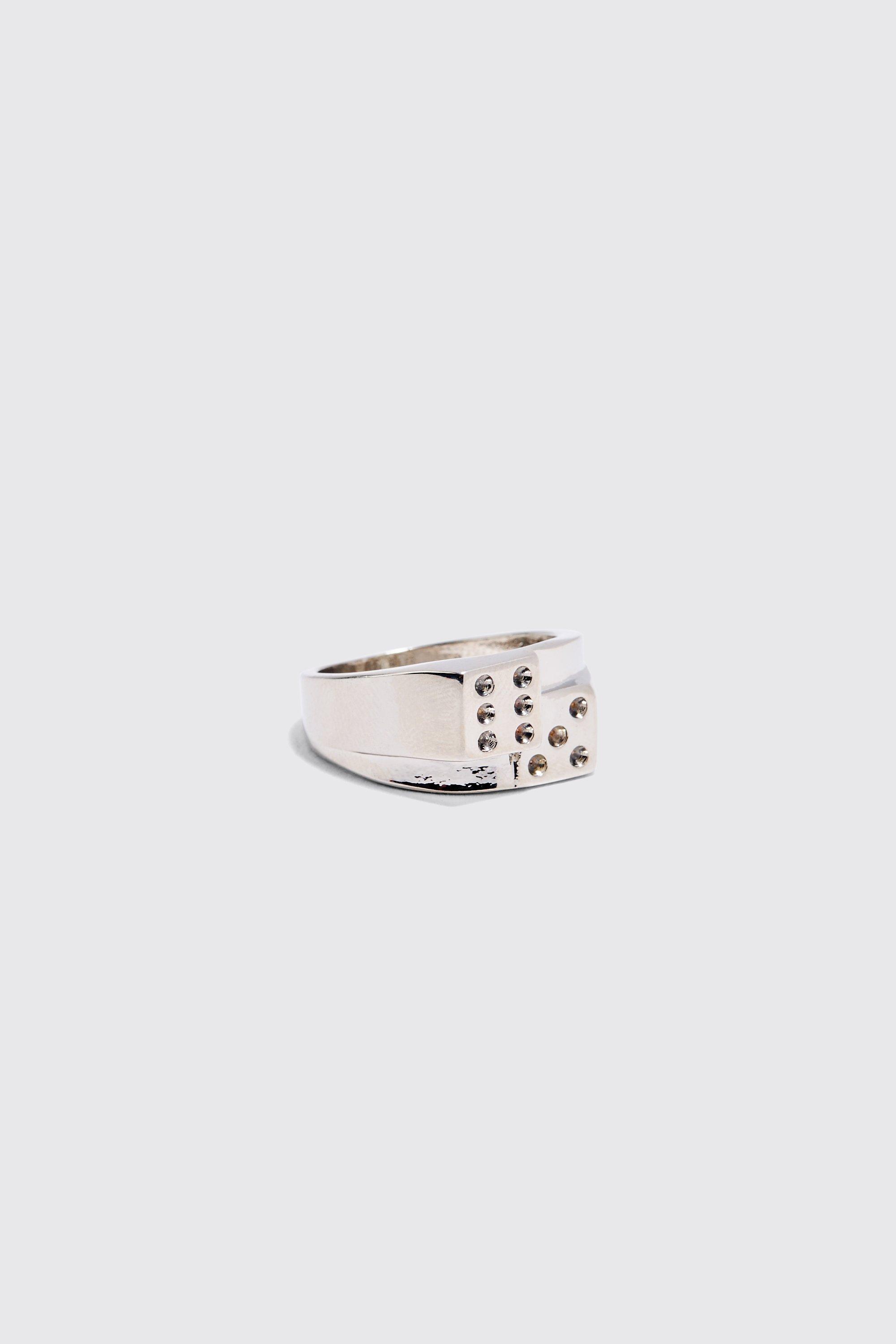 Mens Grey Dice Ring In Silver, Grey