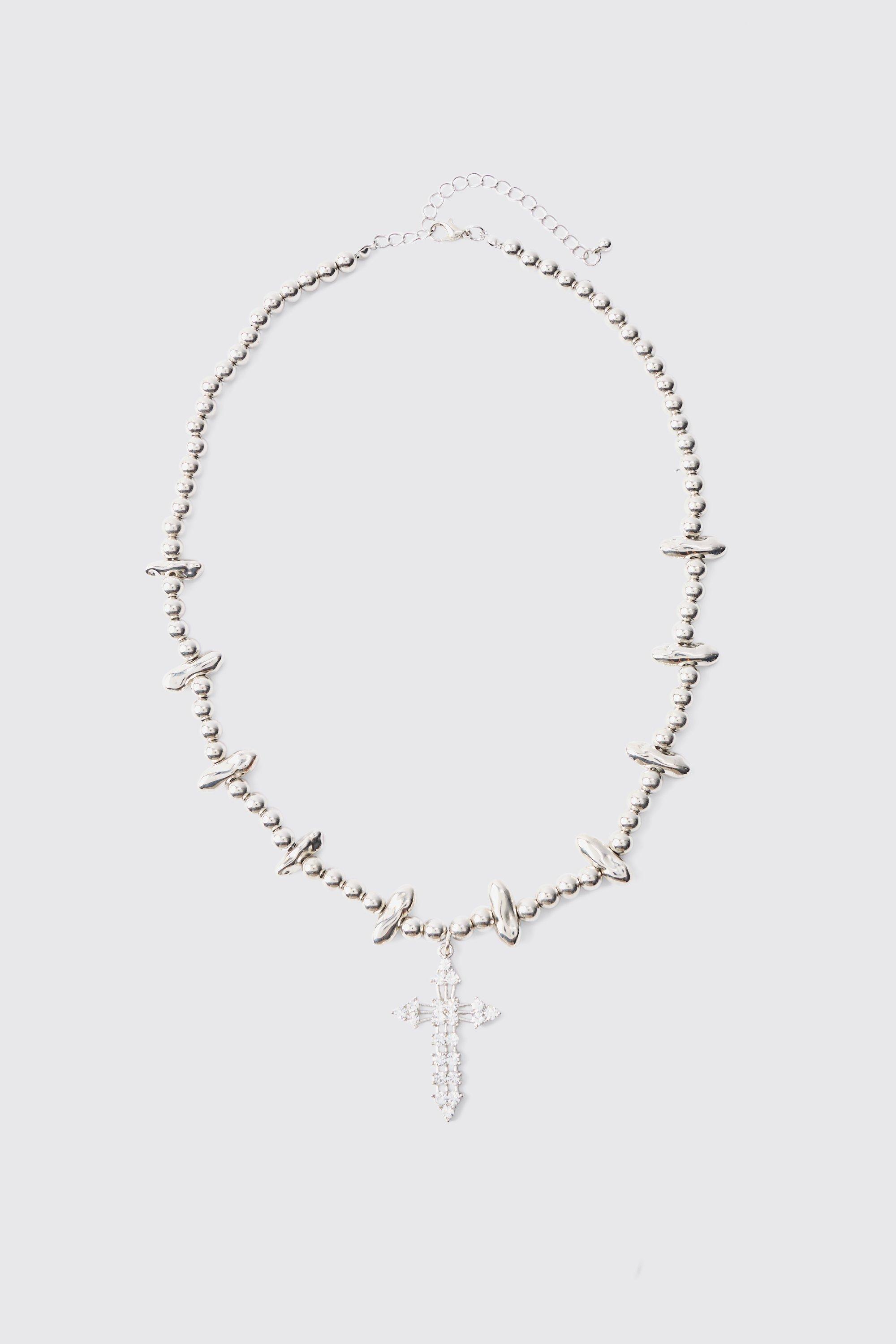 Collana in argento con pendente a croce ghiacciata, Grigio