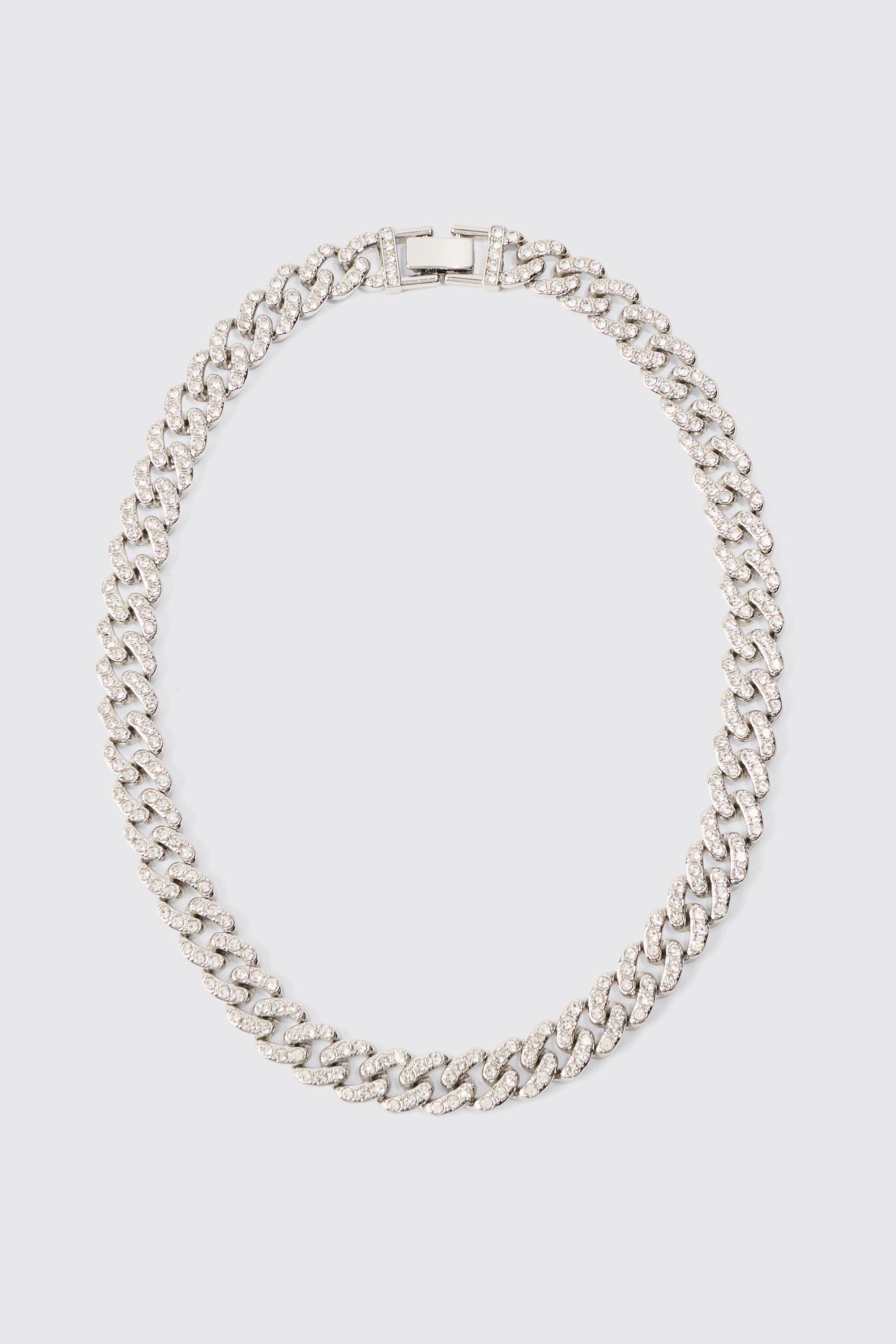 Mens Grey Iced Chunky Chain Necklace, Grey