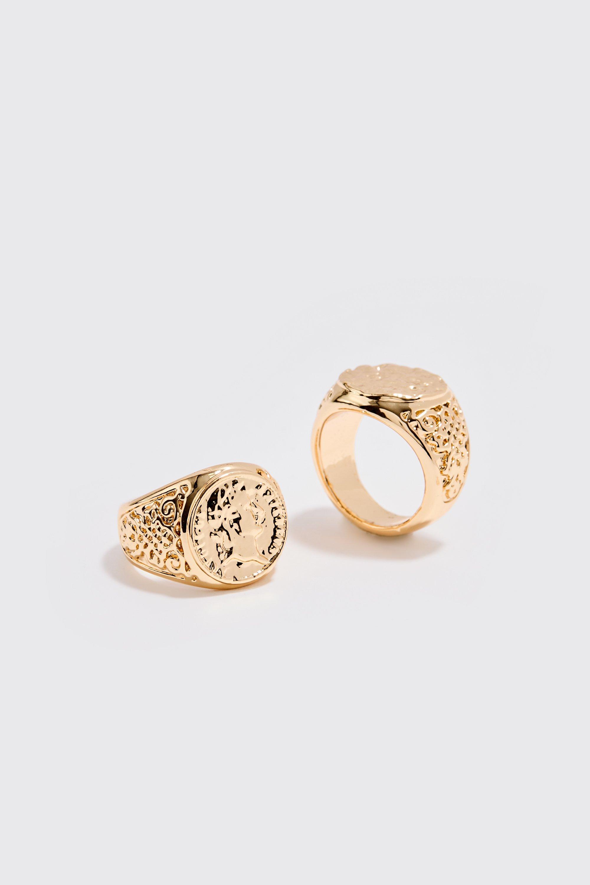 Mens Metallics 2 Pack Signet Rings In Gold, Metallics