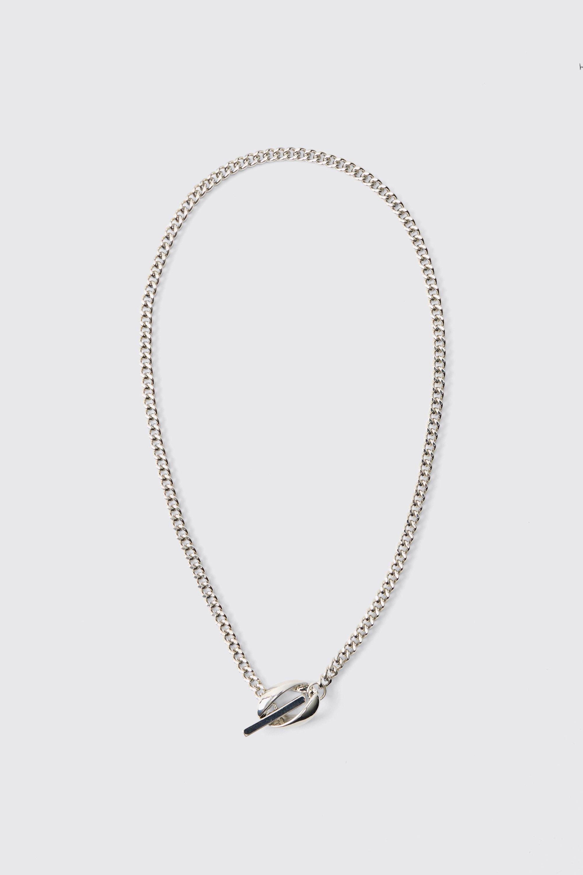 Mens Grey Chain Necklace With Round Pendant, Grey