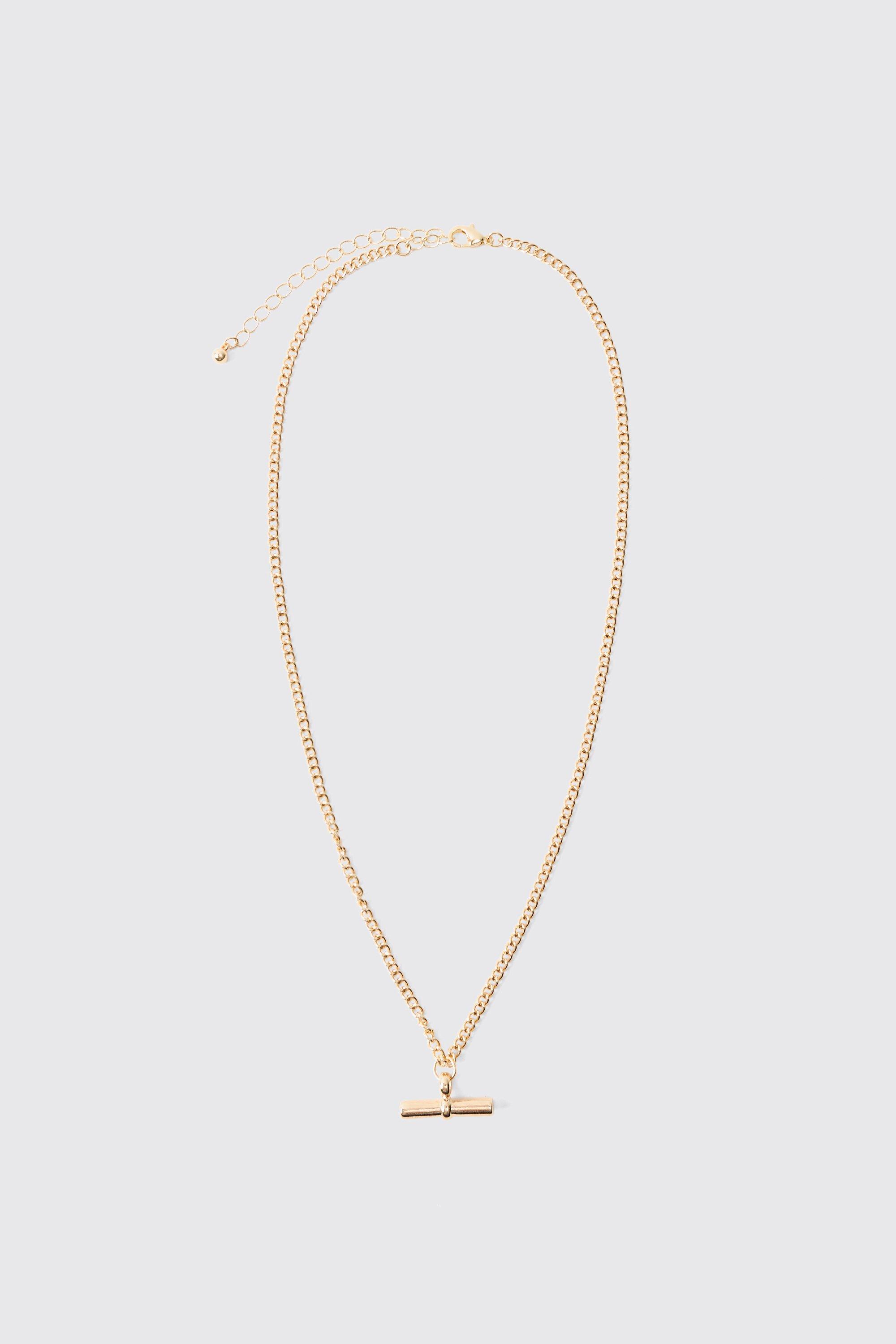 Mens Metallics T Bar Pendant Necklace In Gold, Metallics