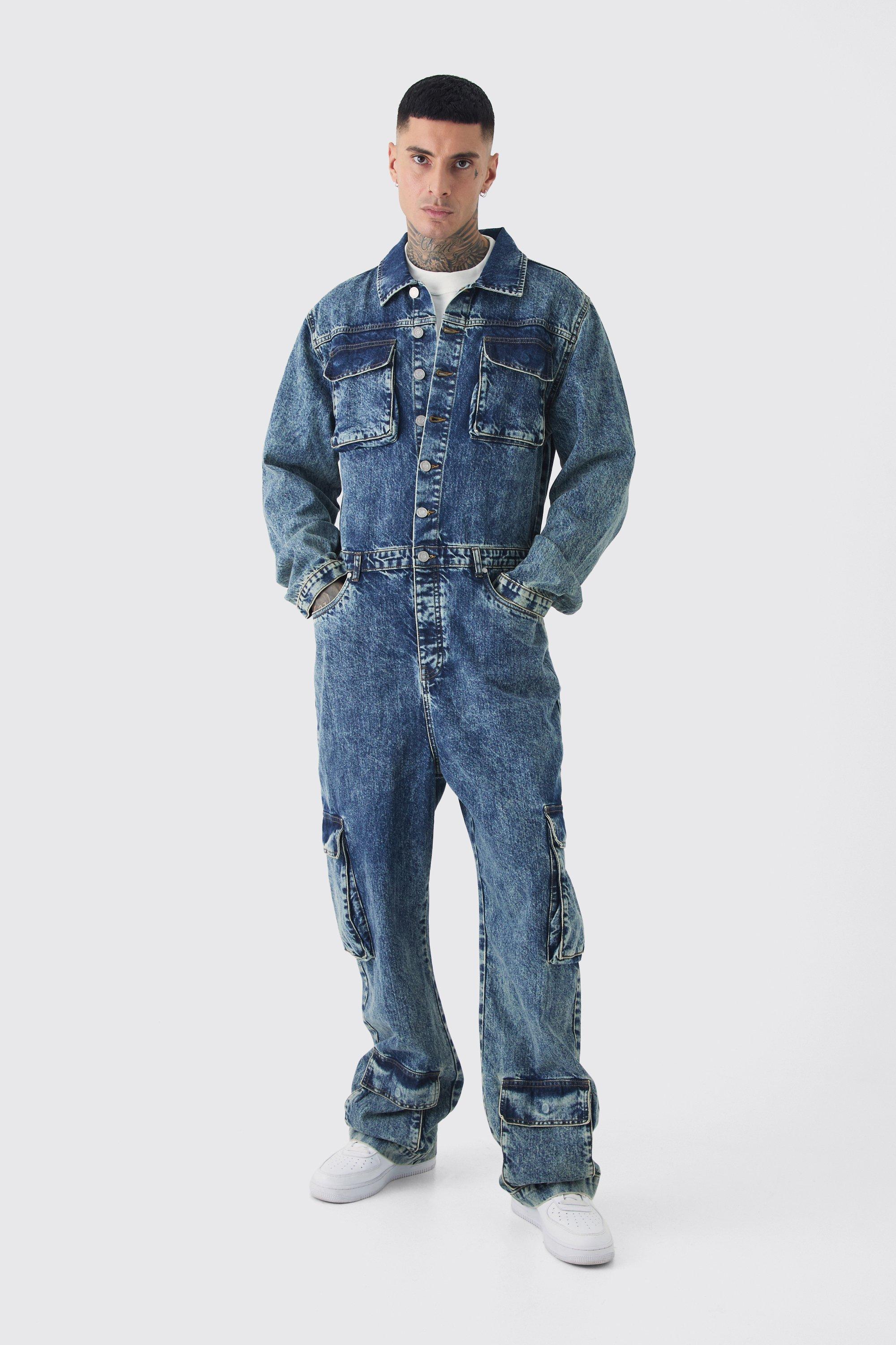 Image of Tuta intera da lavoro Tall oversize in denim, Azzurro