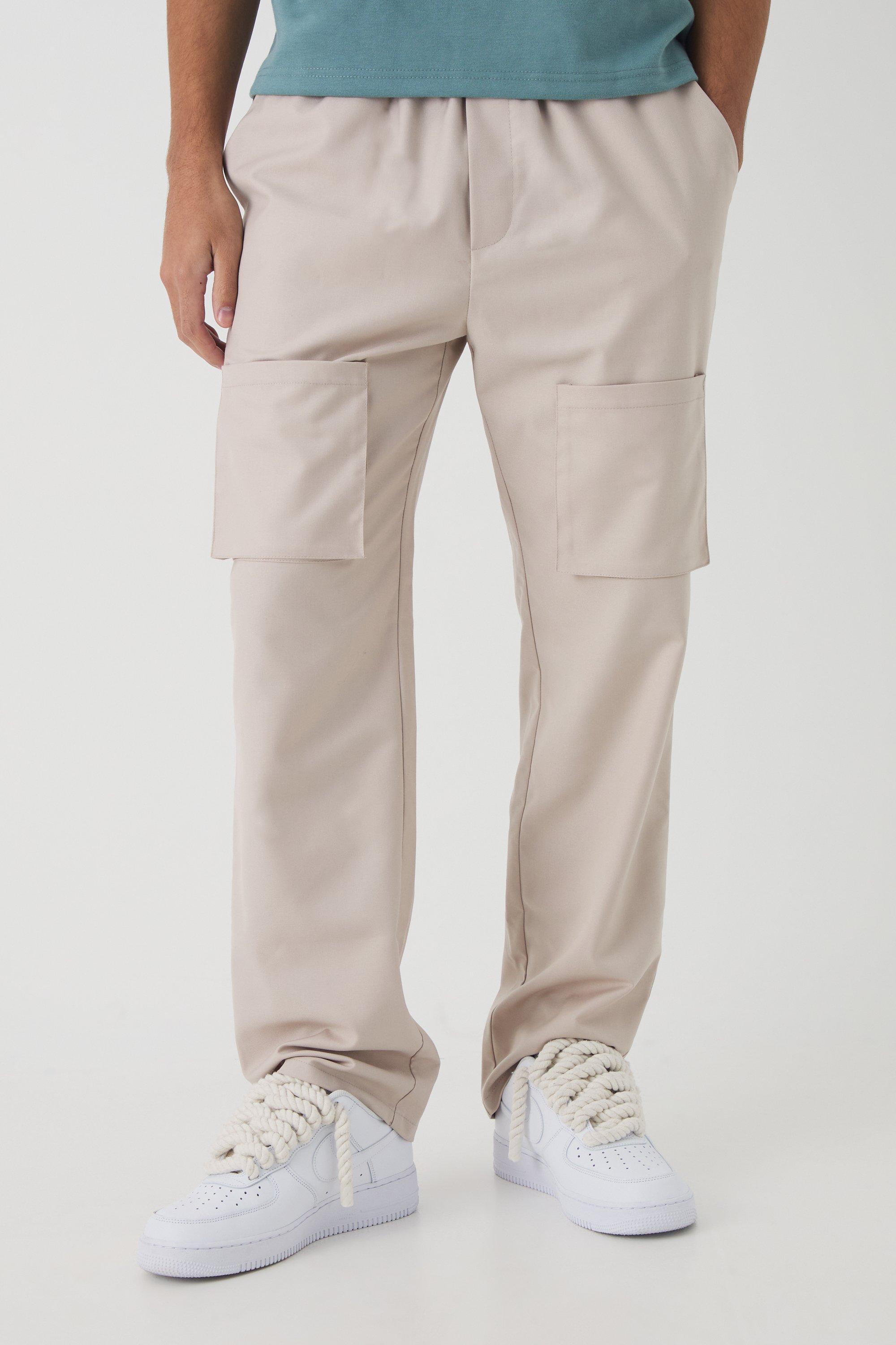 Pantaloni Cargo Smart dritti elasticizzati, Beige