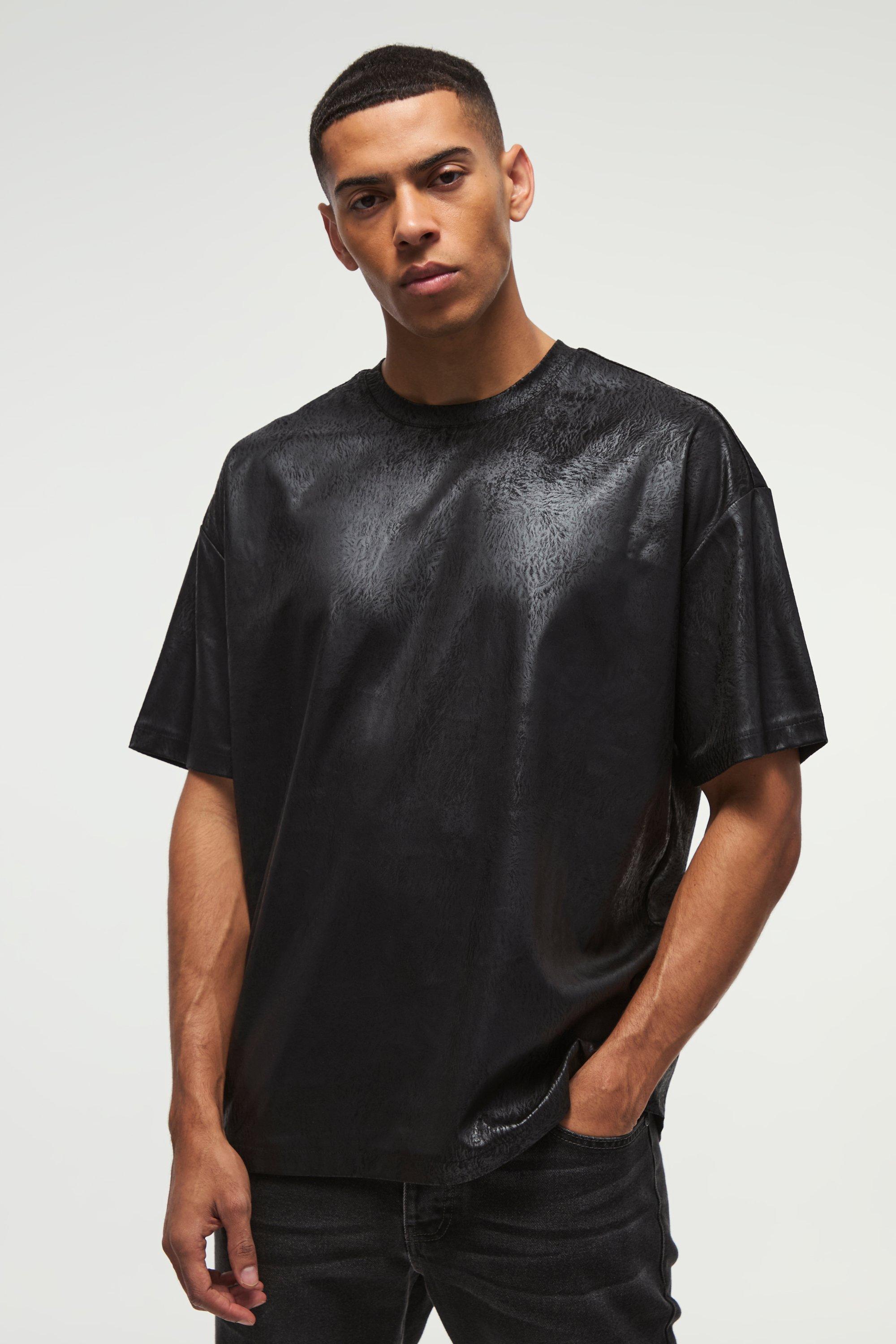 T-shirt oversize effetto lucido con trama, Nero