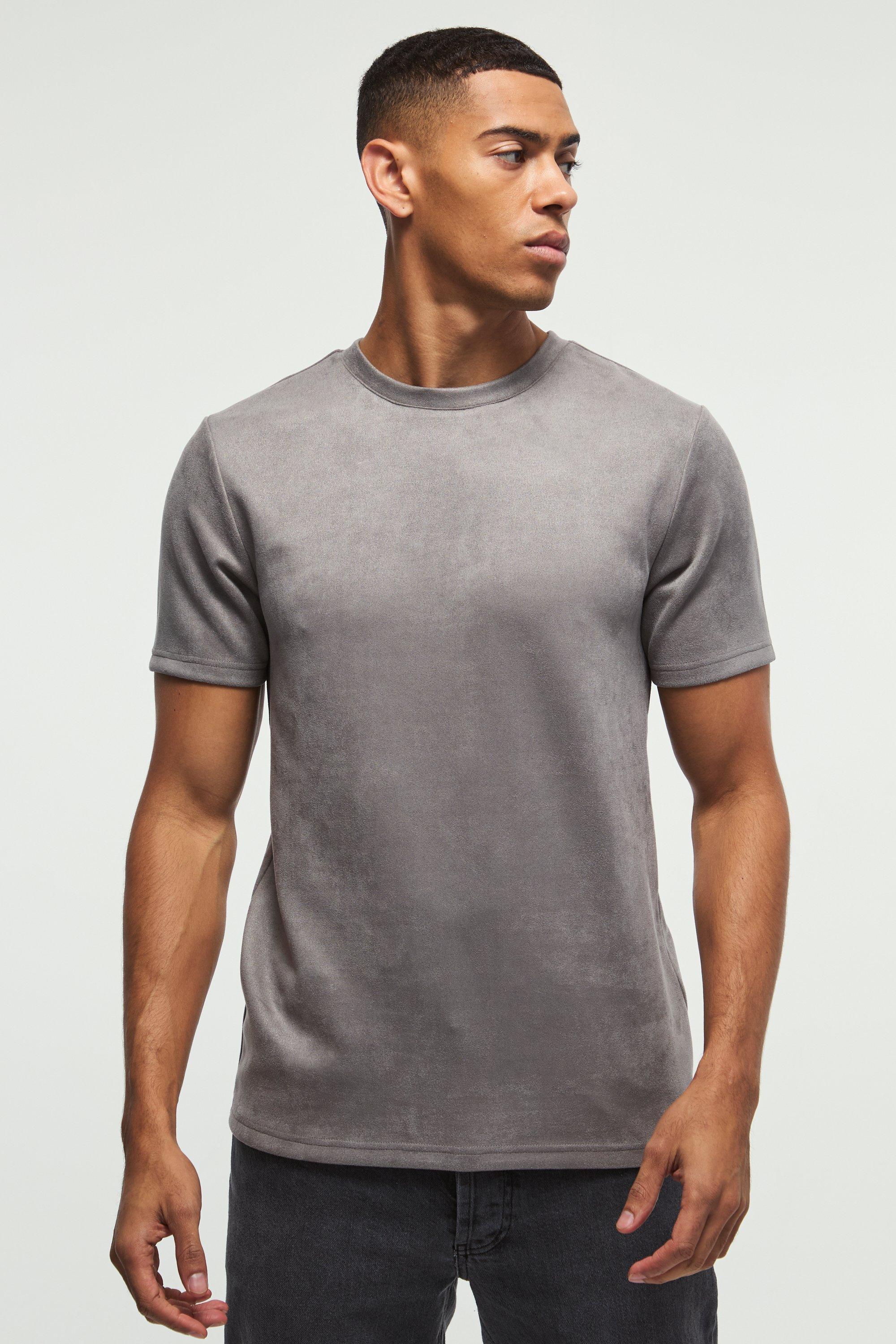 T-shirt Slim Fit in scamosciato spazzolato, Grigio