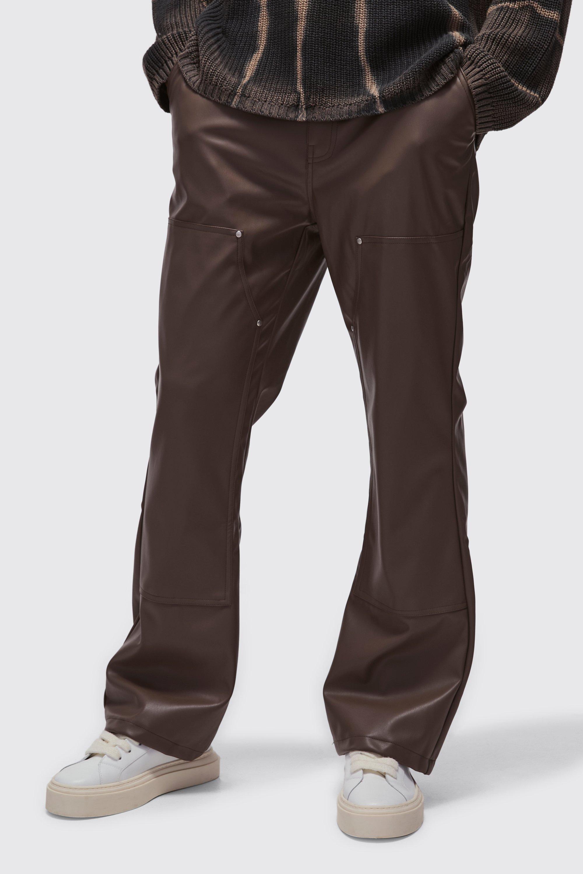 Pantaloni a zampa rilassati stile Carpenter in PU, Brown