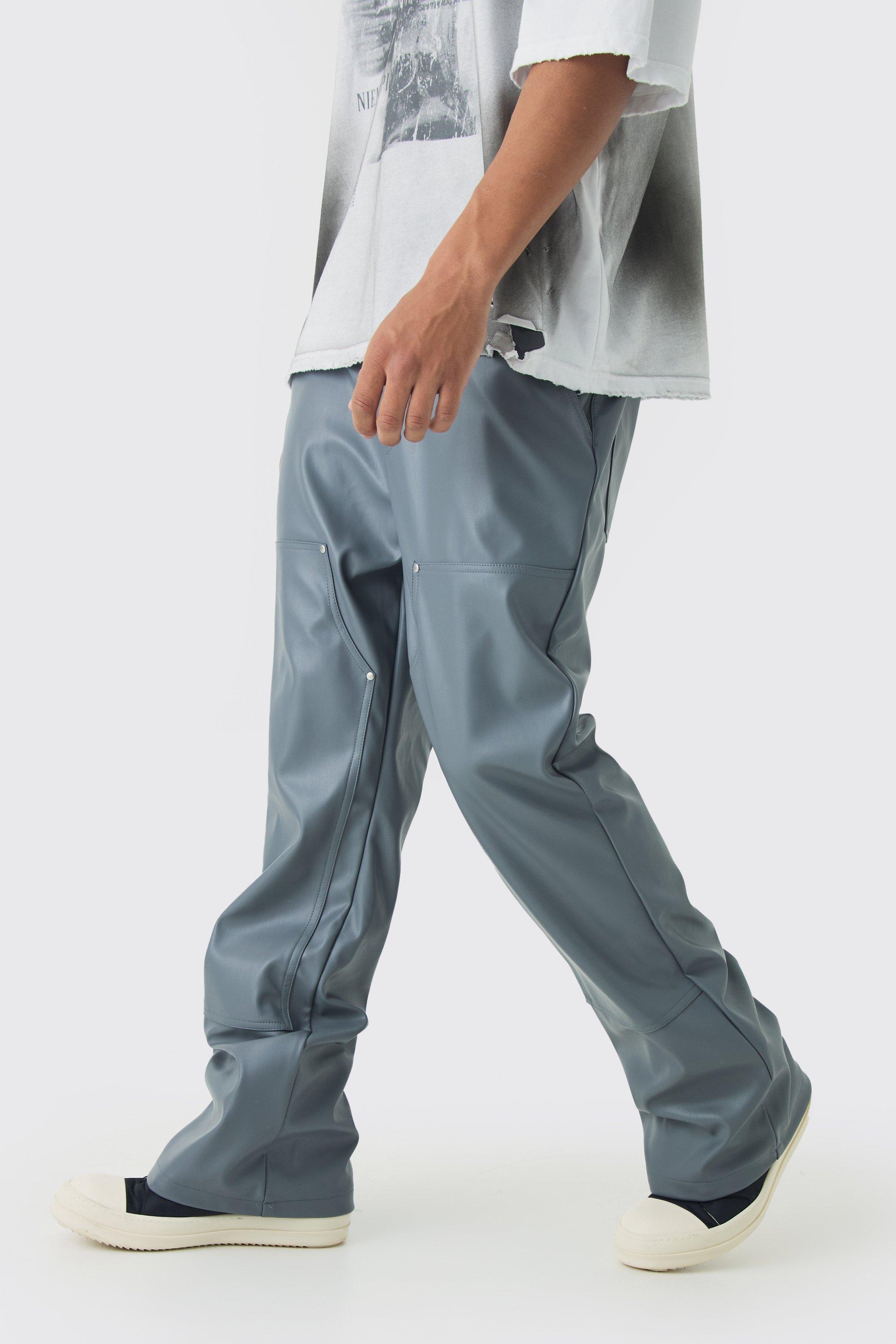 Pantaloni a zampa rilassati stile Carpenter in PU, Grigio